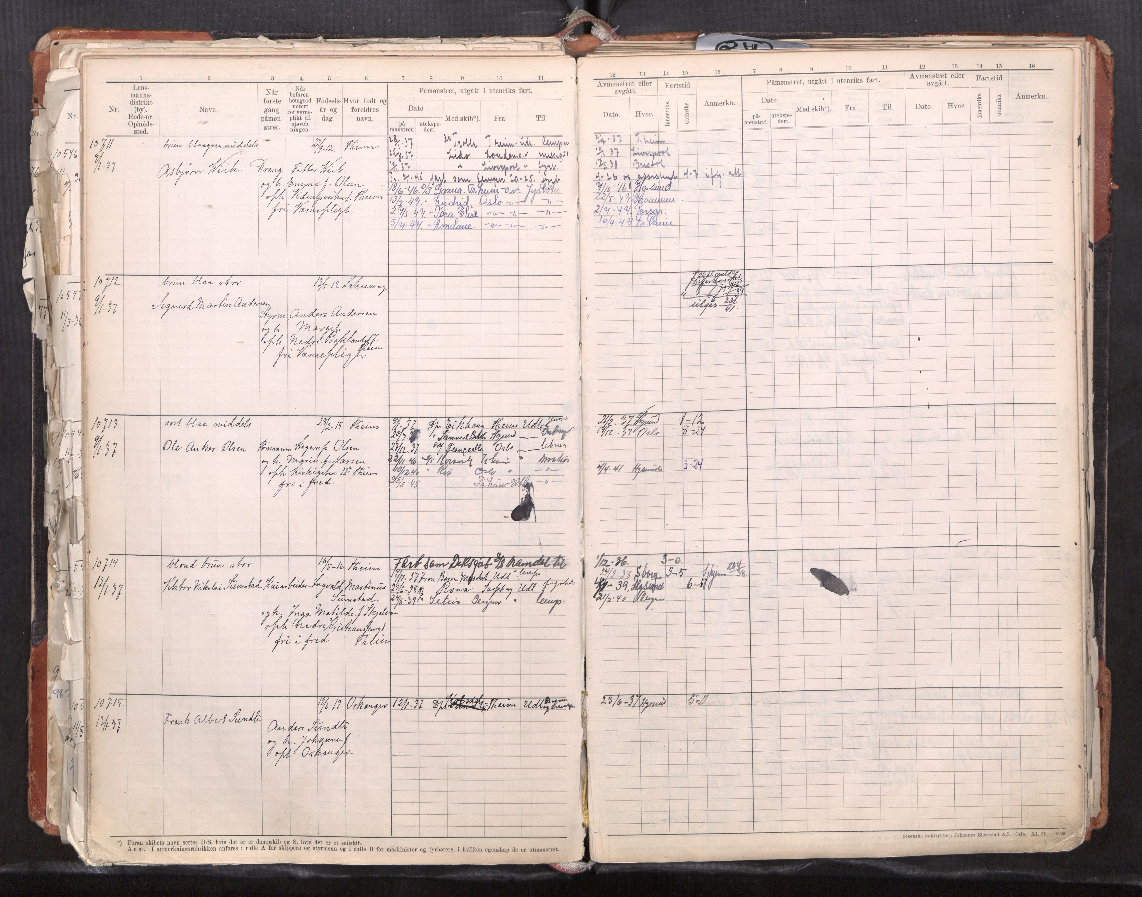 Trondheim sjømannskontor, AV/SAT-A-4709/2/1/1c/L0024: Sjøfartshovedrulle, 1932-1945