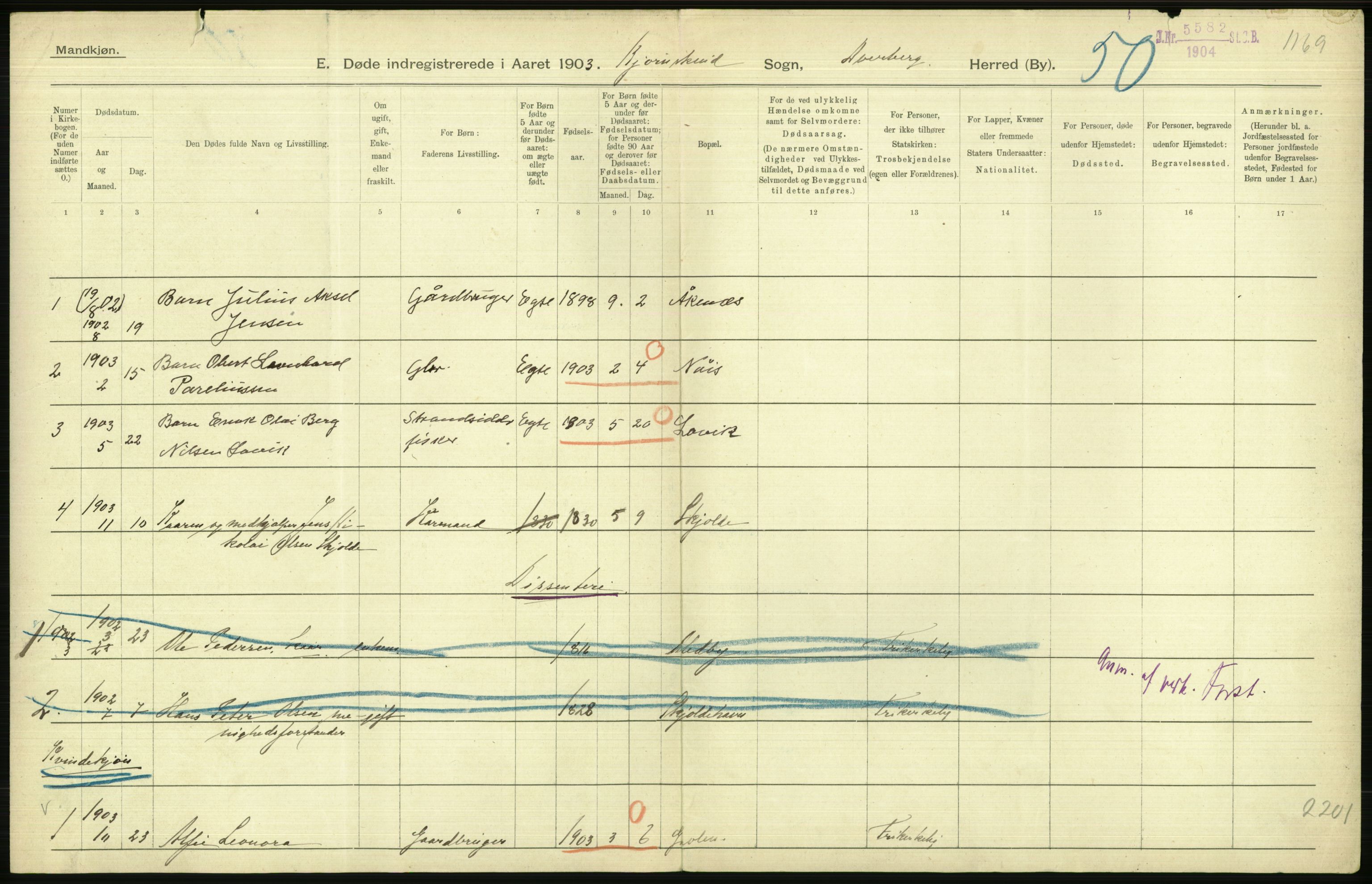 Statistisk sentralbyrå, Sosiodemografiske emner, Befolkning, AV/RA-S-2228/D/Df/Dfa/Dfaa/L0019: Nordlands amt: Fødte, gifte, døde., 1903, s. 246