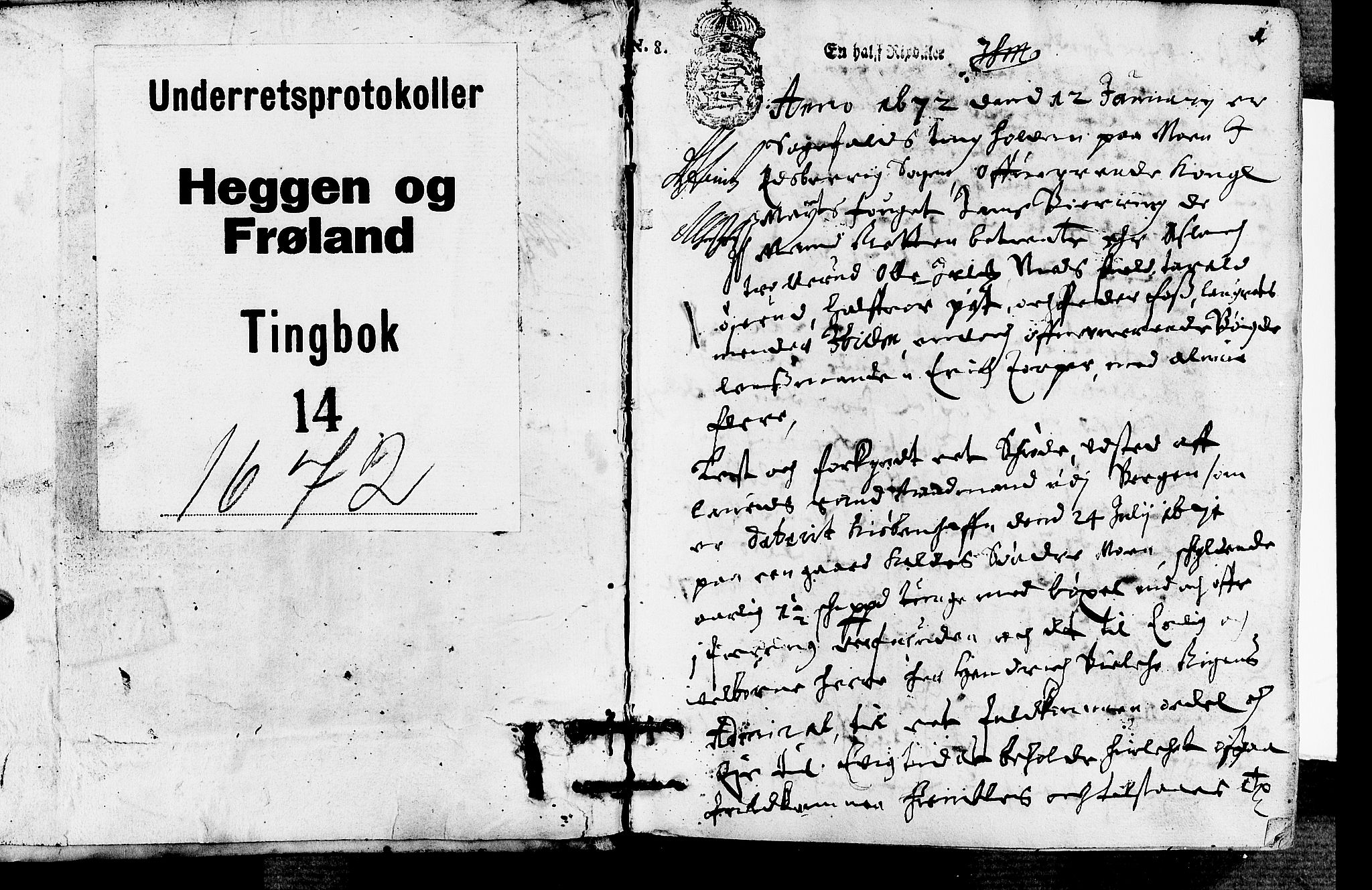 Heggen og Frøland sorenskriveri I, AV/SAO-A-11556/F/Fb/L0013: Tingbok, 1672, s. 0b-1a