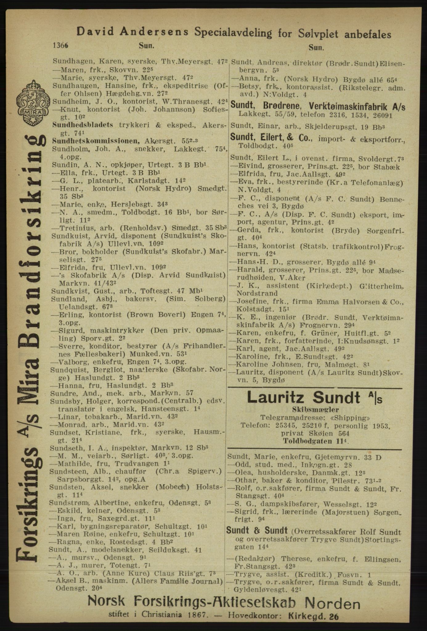 Kristiania/Oslo adressebok, PUBL/-, 1918, s. 1391