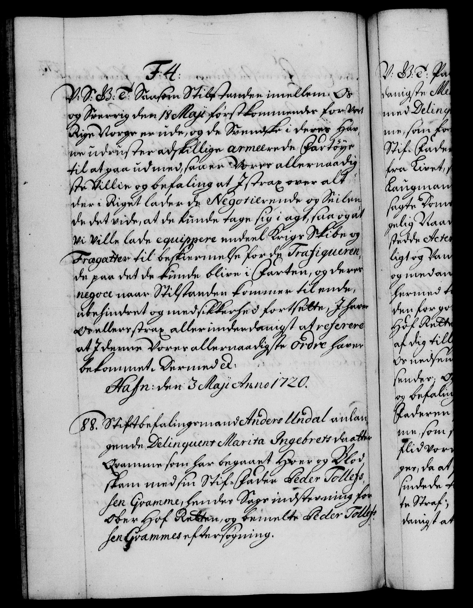 Danske Kanselli 1572-1799, RA/EA-3023/F/Fc/Fca/Fcab/L0021: Norske tegnelser, 1719-1721, s. 273b