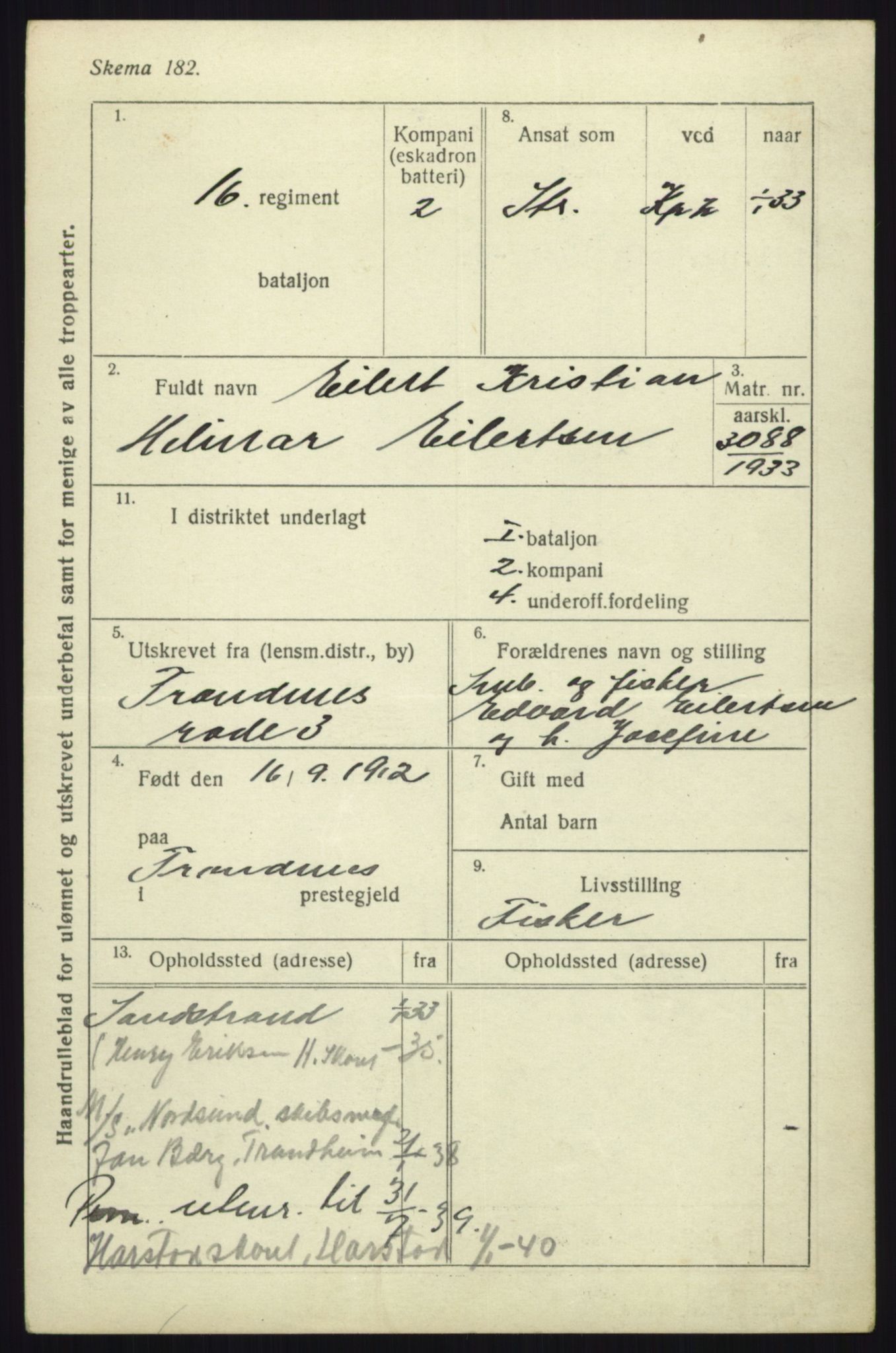 Forsvaret, Troms infanteriregiment nr. 16, AV/RA-RAFA-3146/P/Pa/L0017: Rulleblad for regimentets menige mannskaper, årsklasse 1933, 1933, s. 217