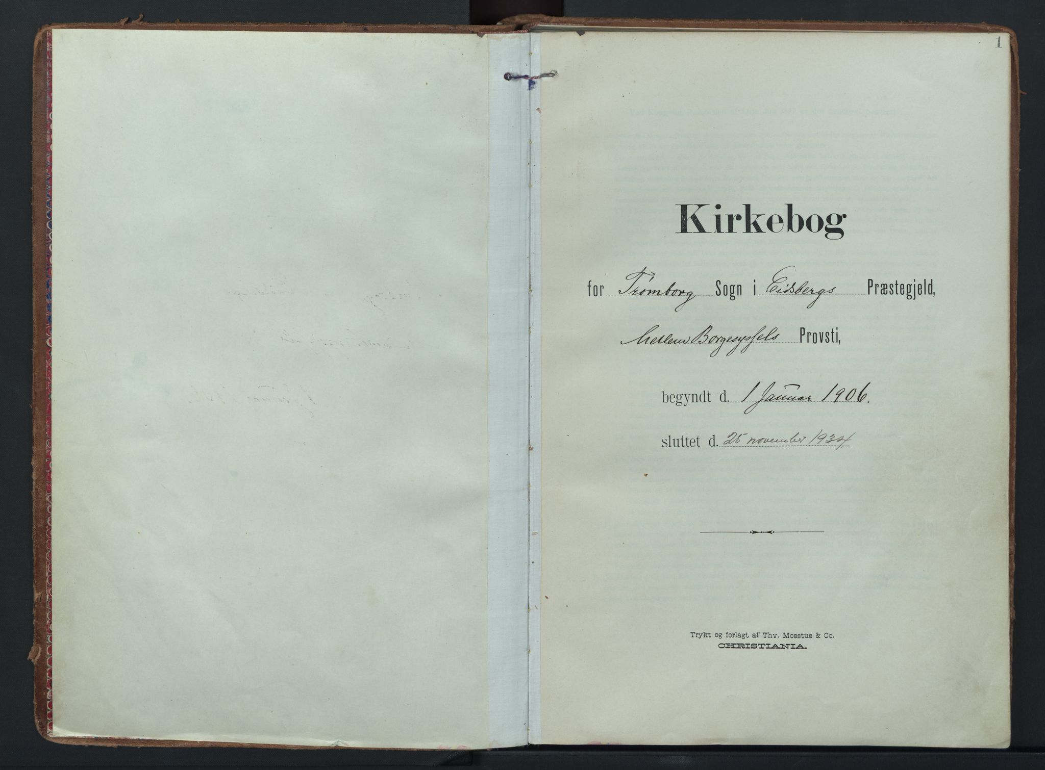 Eidsberg prestekontor Kirkebøker, SAO/A-10905/F/Fc/L0002: Ministerialbok nr. III 2, 1906-1934, s. 1