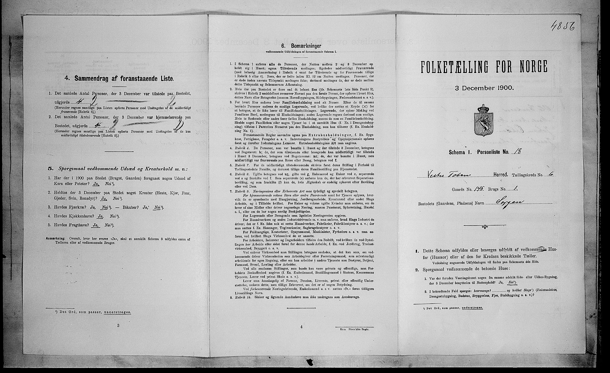 SAH, Folketelling 1900 for 0529 Vestre Toten herred, 1900, s. 1068