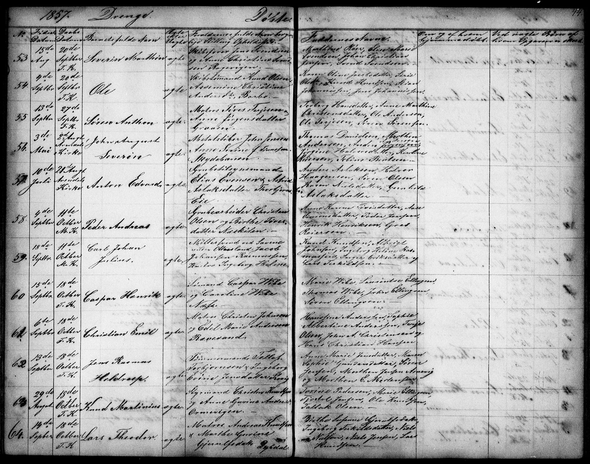 Tromøy sokneprestkontor, AV/SAK-1111-0041/F/Fb/L0002: Klokkerbok nr. B 2, 1851-1858, s. 44