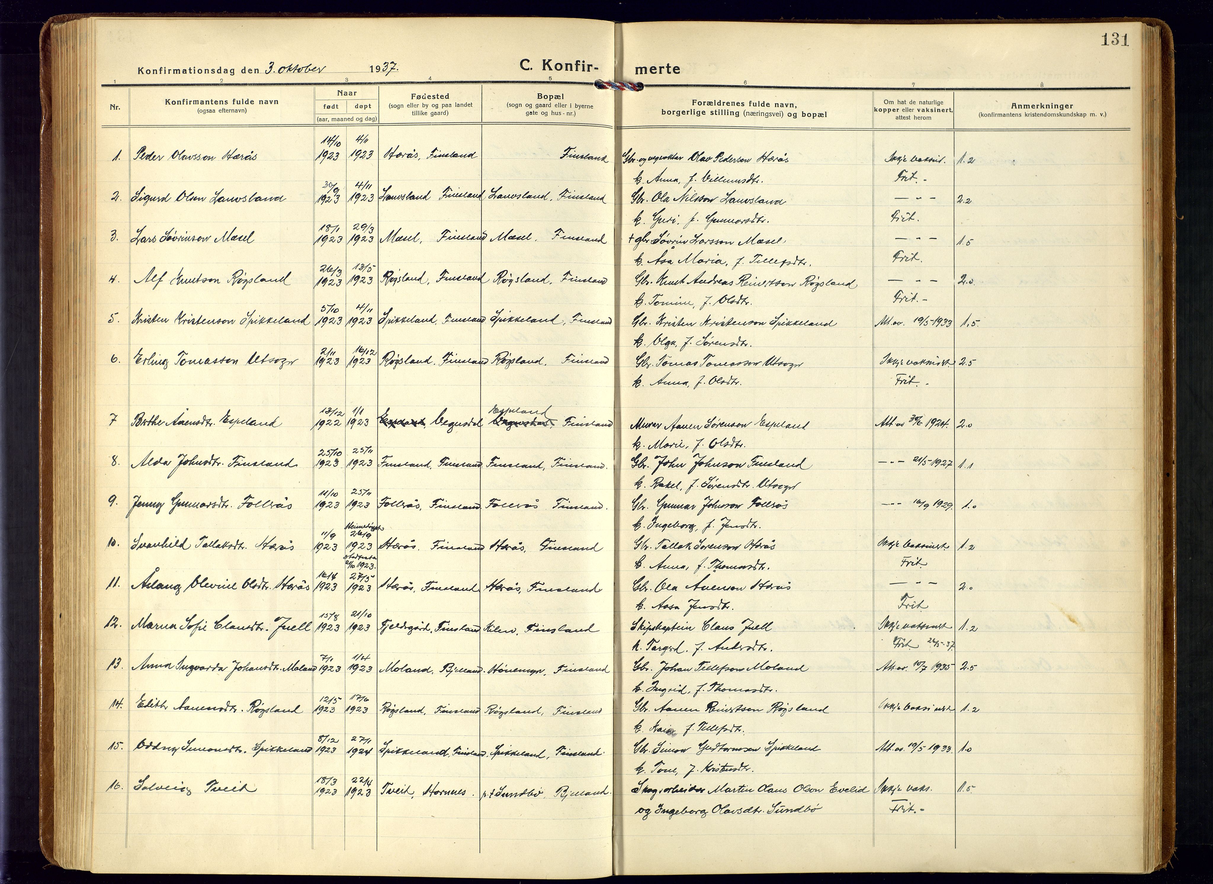 Bjelland sokneprestkontor, SAK/1111-0005/F/Fa/Fab/L0005: Ministerialbok nr. A 5, 1921-1951, s. 131