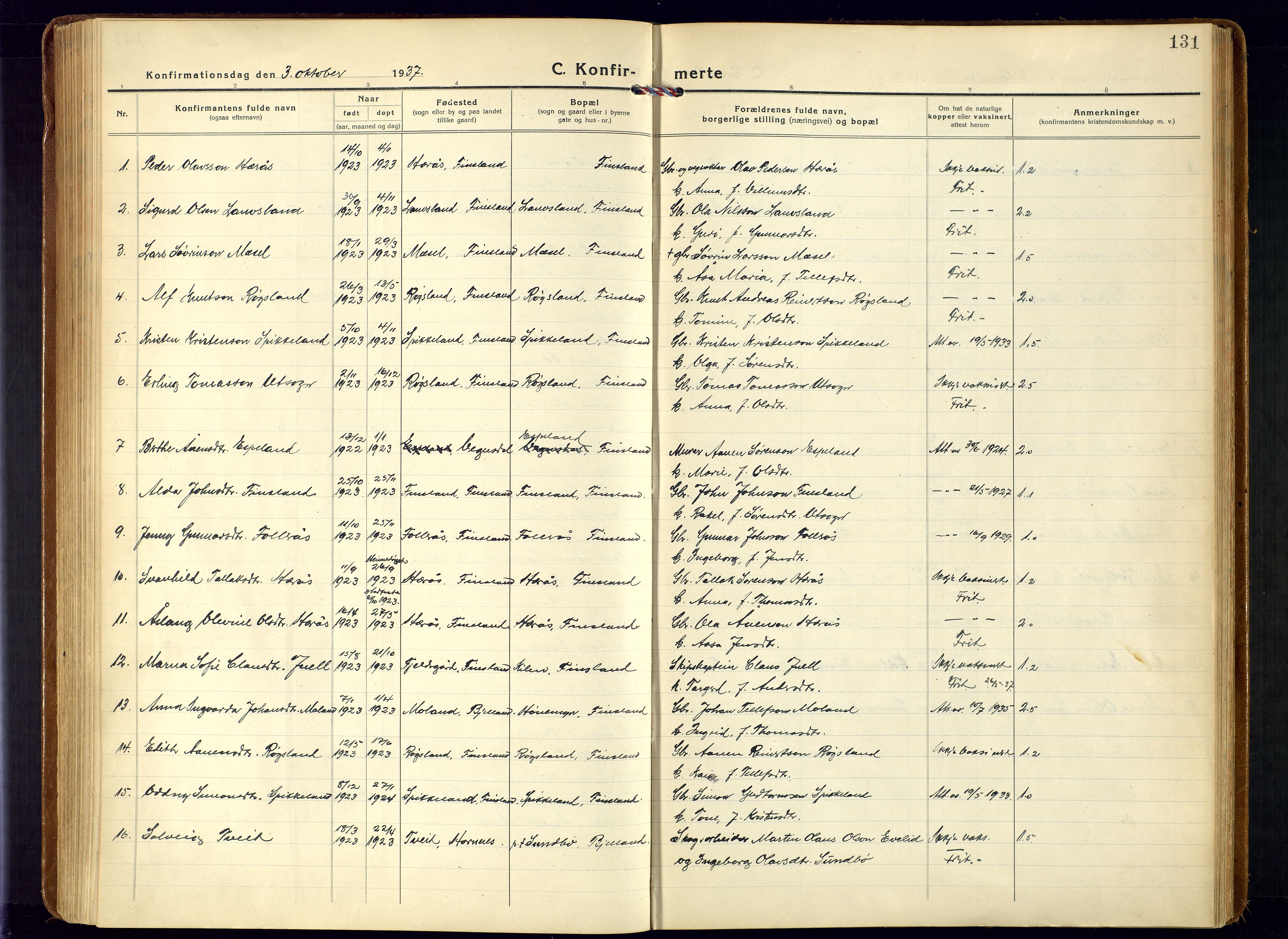 Bjelland sokneprestkontor, AV/SAK-1111-0005/F/Fa/Fab/L0005: Ministerialbok nr. A 5, 1921-1951, s. 131