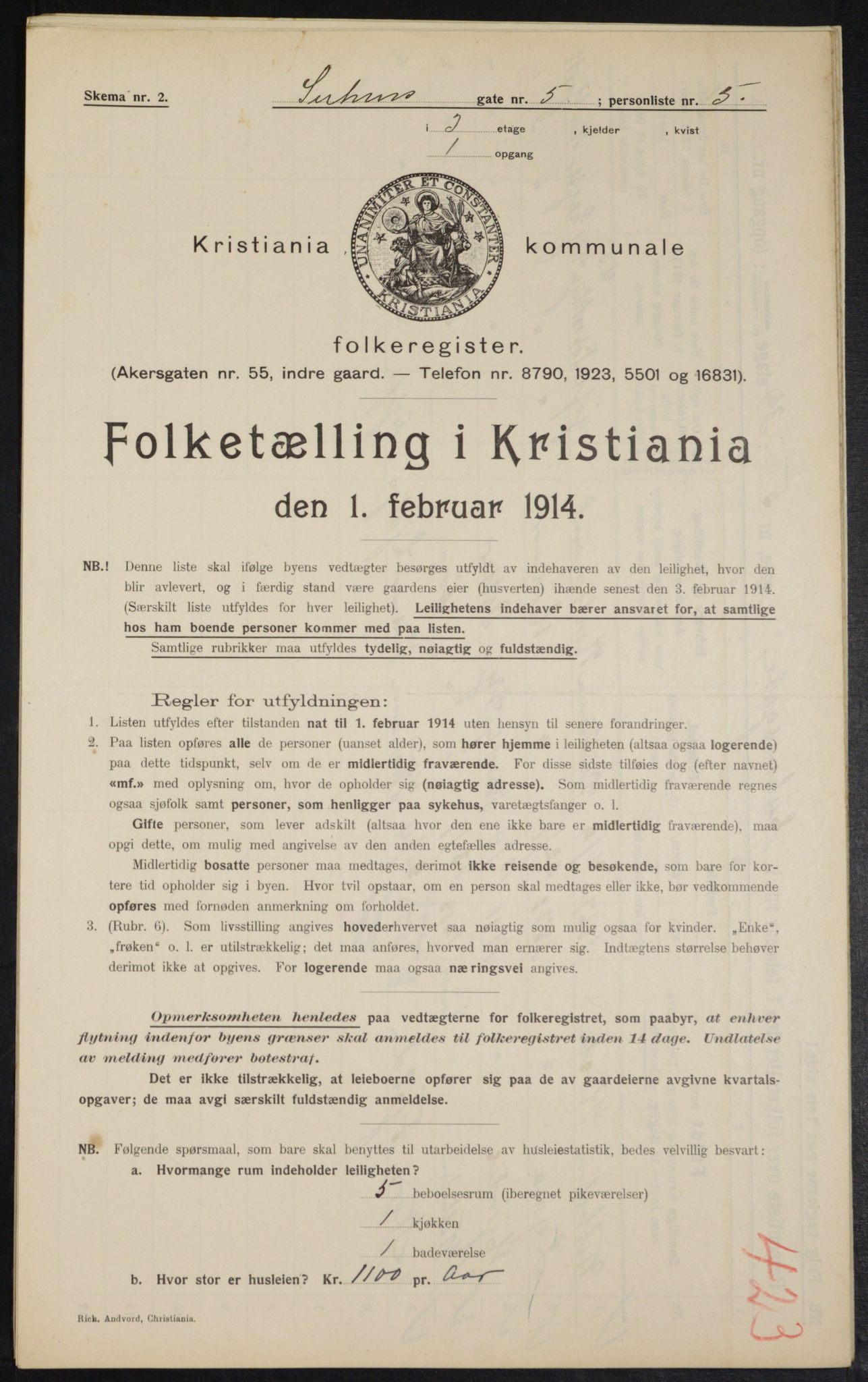 OBA, Kommunal folketelling 1.2.1914 for Kristiania, 1914, s. 105293