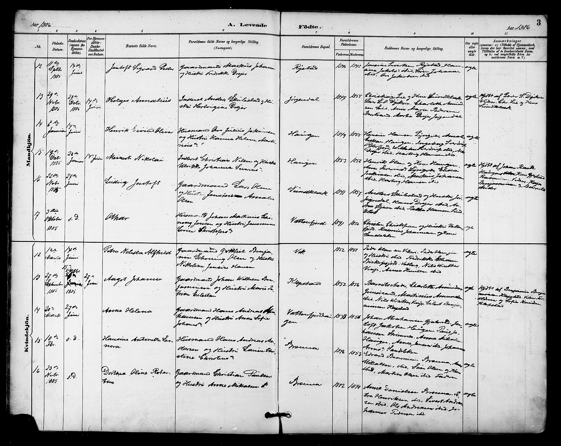 Ministerialprotokoller, klokkerbøker og fødselsregistre - Nordland, AV/SAT-A-1459/876/L1097: Ministerialbok nr. 876A03, 1886-1896, s. 3