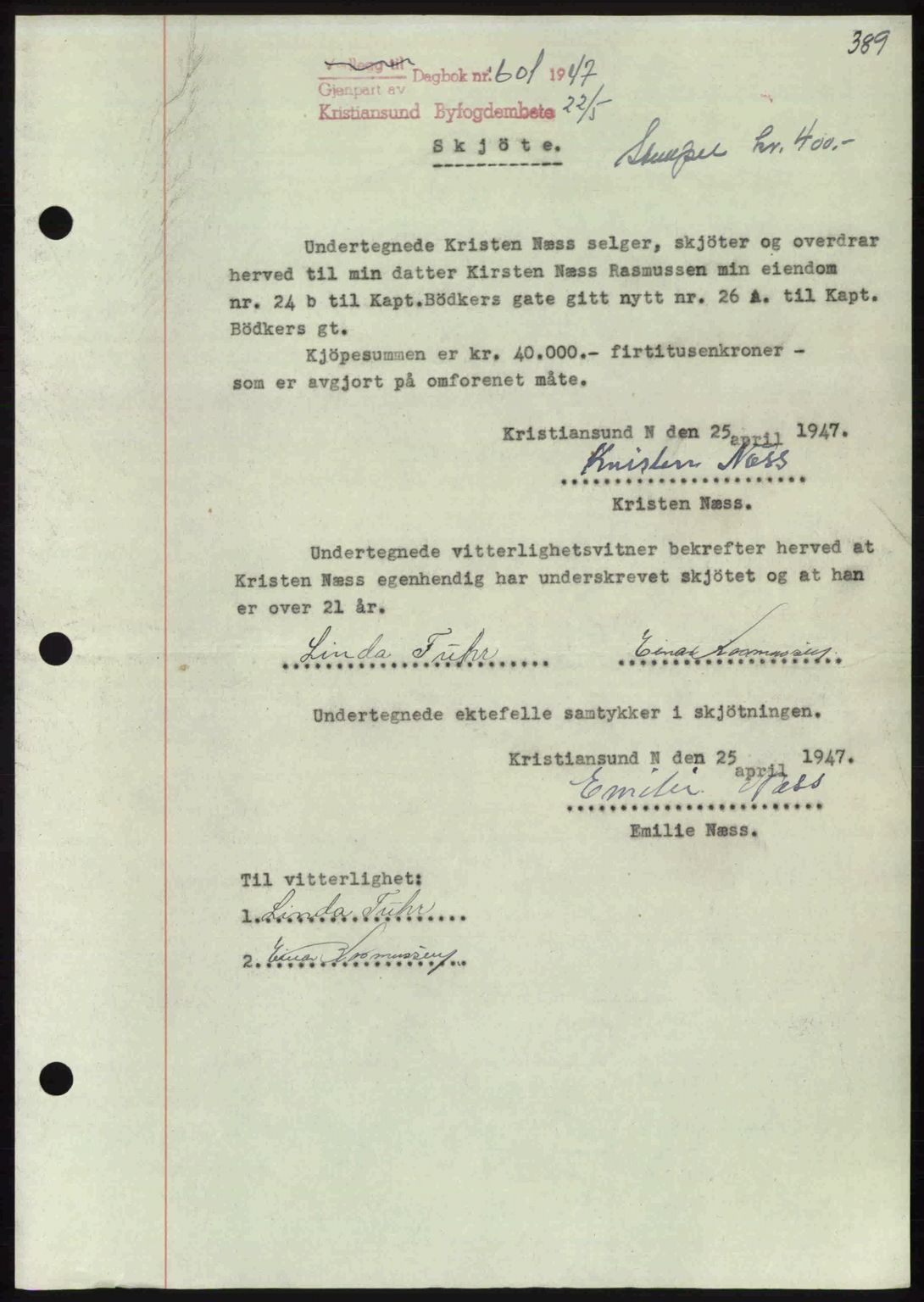 Kristiansund byfogd, AV/SAT-A-4587/A/27: Pantebok nr. 39b, 1946-1947, Dagboknr: 601/1947