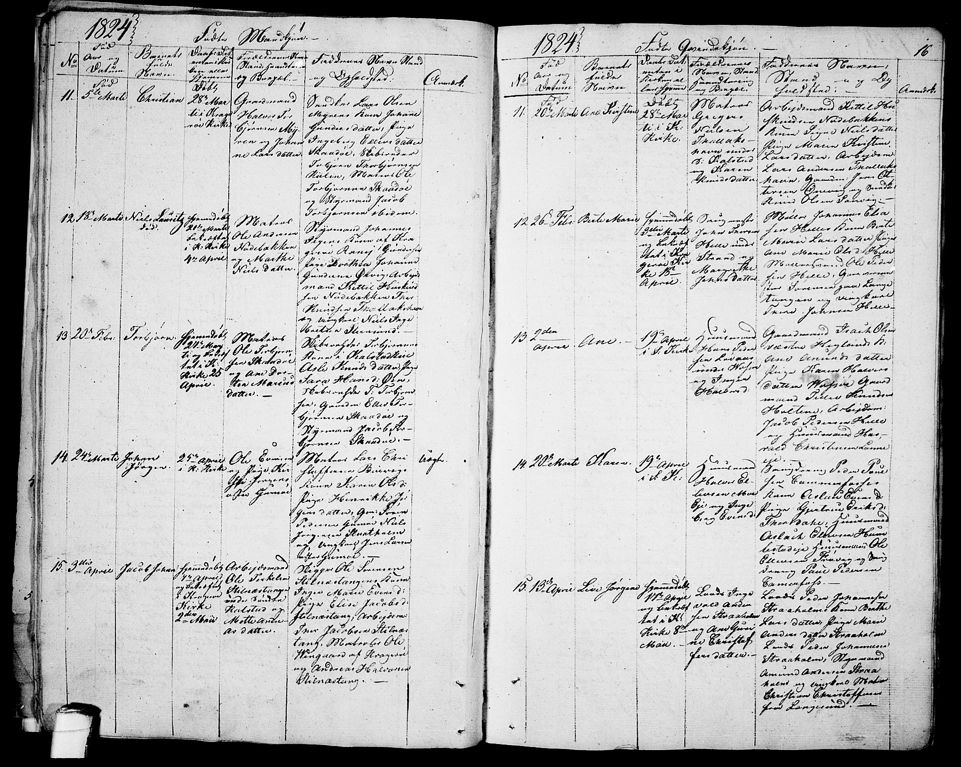 Sannidal kirkebøker, AV/SAKO-A-296/F/Fa/L0005: Ministerialbok nr. 5, 1823-1830, s. 16