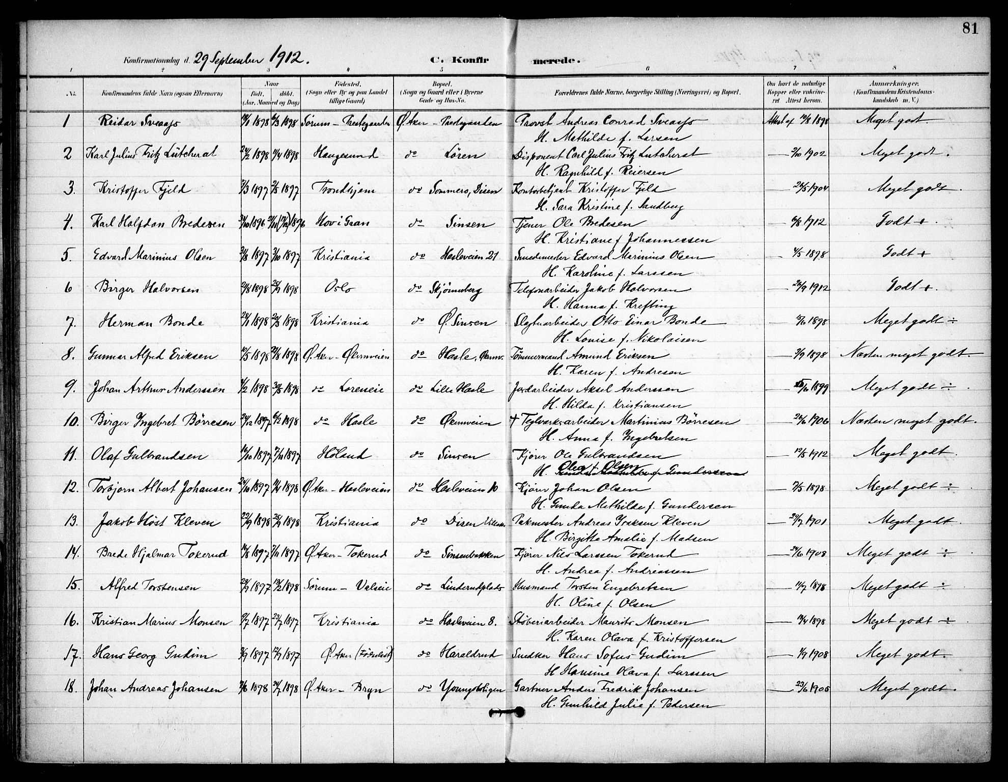 Østre Aker prestekontor Kirkebøker, AV/SAO-A-10840/F/Fa/L0011: Ministerialbok nr. I 11, 1895-1917, s. 81