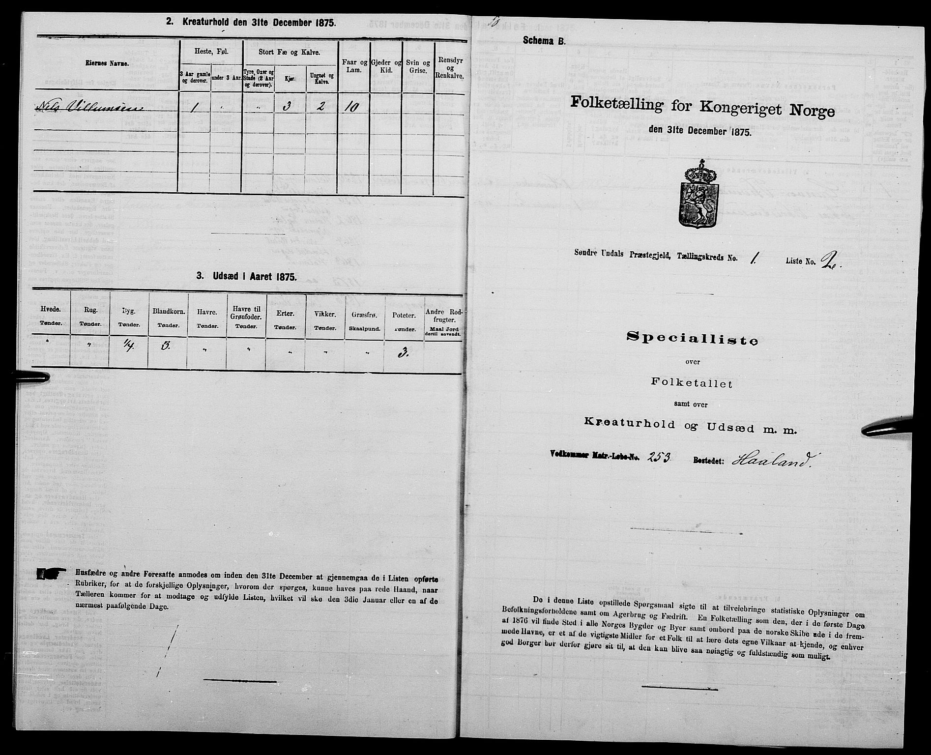 SAK, Folketelling 1875 for 1029P Sør-Audnedal prestegjeld, 1875, s. 96