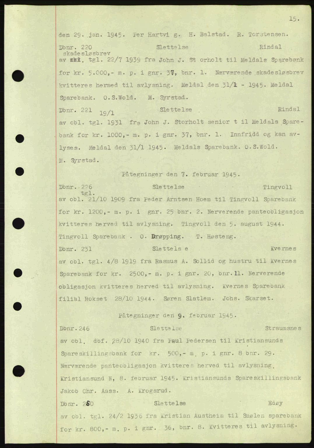 Nordmøre sorenskriveri, AV/SAT-A-4132/1/2/2Ca: Pantebok nr. C82a, 1945-1946, Dagboknr: 220/1945