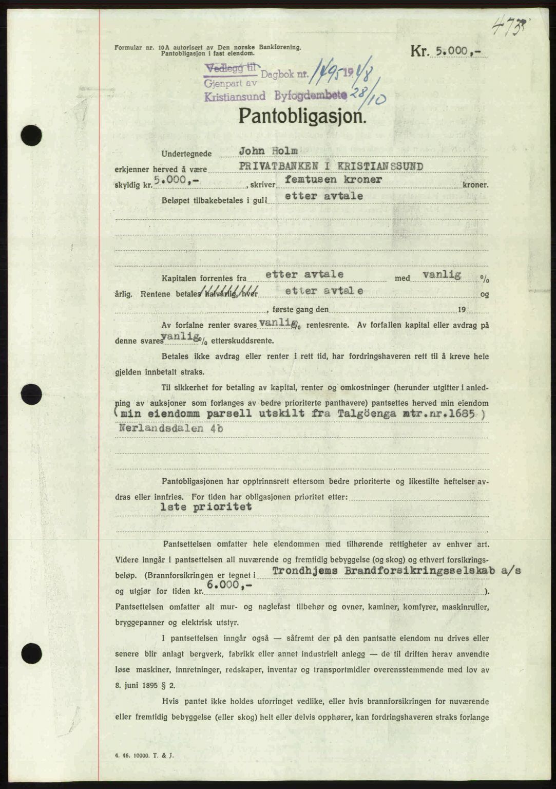 Kristiansund byfogd, AV/SAT-A-4587/A/27: Pantebok nr. 44, 1947-1948, Dagboknr: 1495/1948