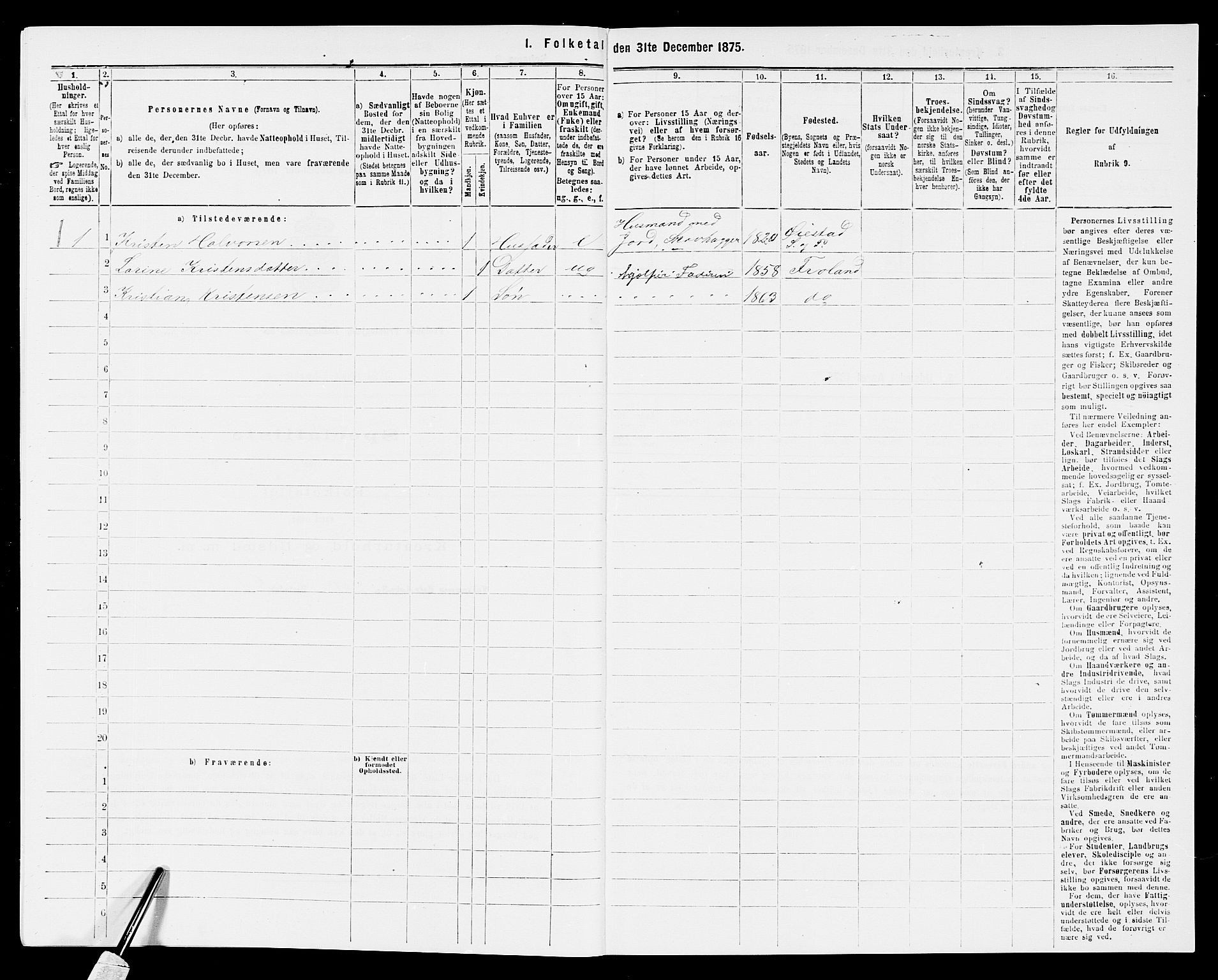 SAK, Folketelling 1875 for 0919P Froland prestegjeld, 1875, s. 643