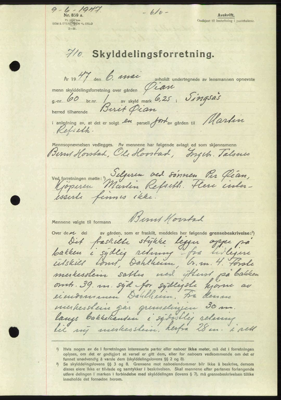 Gauldal sorenskriveri, SAT/A-0014/1/2/2C: Pantebok nr. A3, 1947-1947, Dagboknr: 710/1947