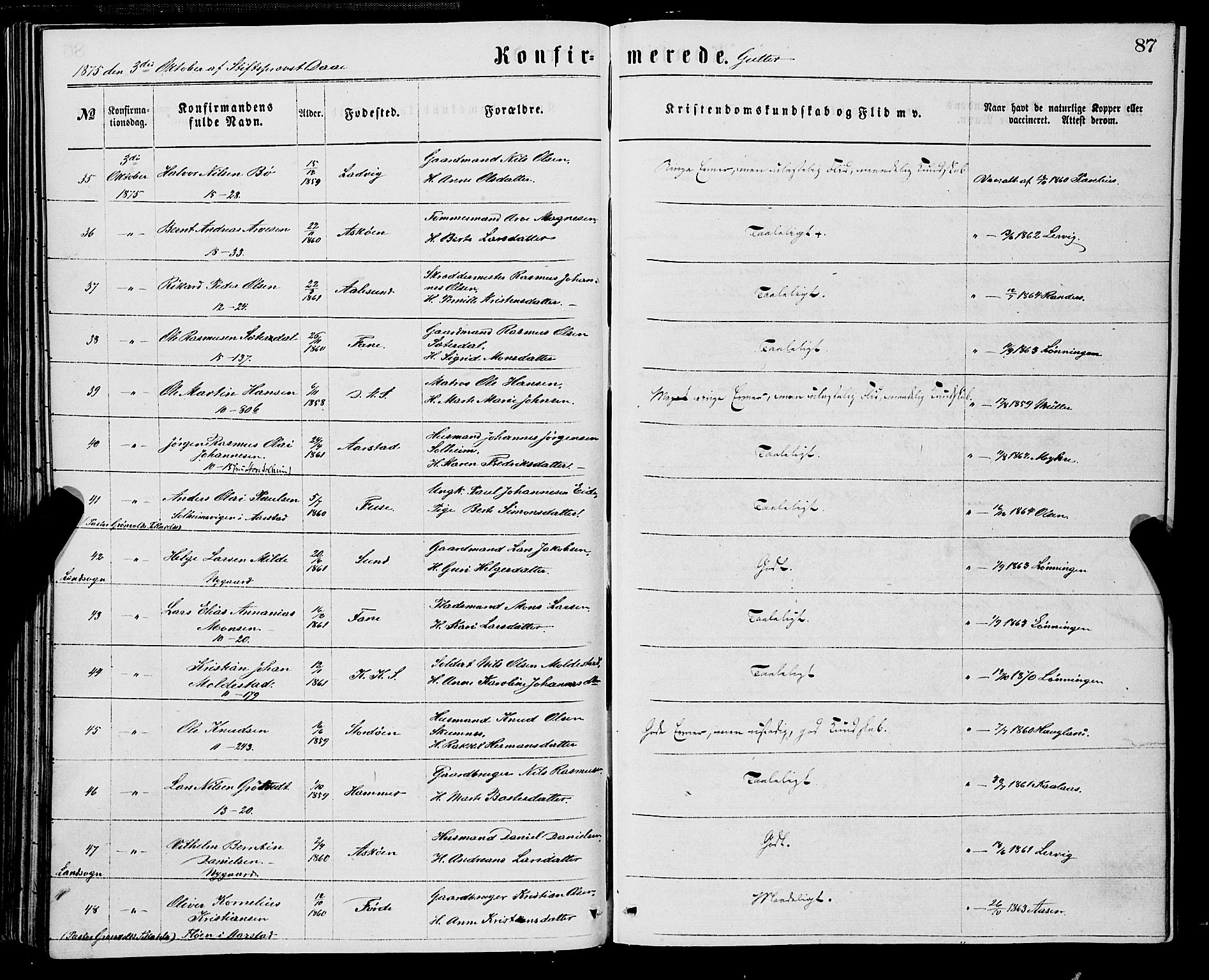 Domkirken sokneprestembete, AV/SAB-A-74801/H/Haa/L0029: Ministerialbok nr. C 4, 1864-1879, s. 87