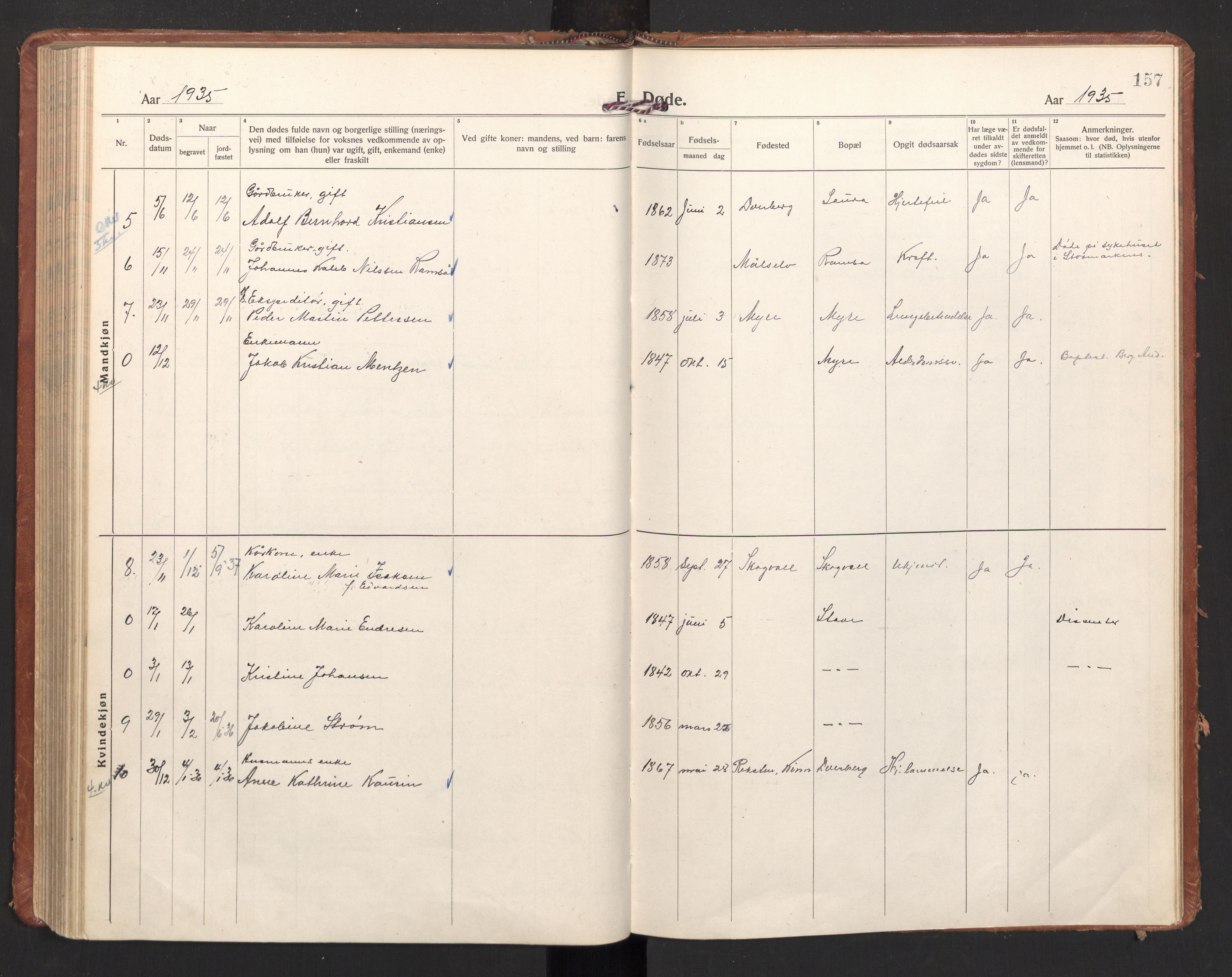 Ministerialprotokoller, klokkerbøker og fødselsregistre - Nordland, AV/SAT-A-1459/897/L1408: Ministerialbok nr. 897A15, 1922-1938, s. 157