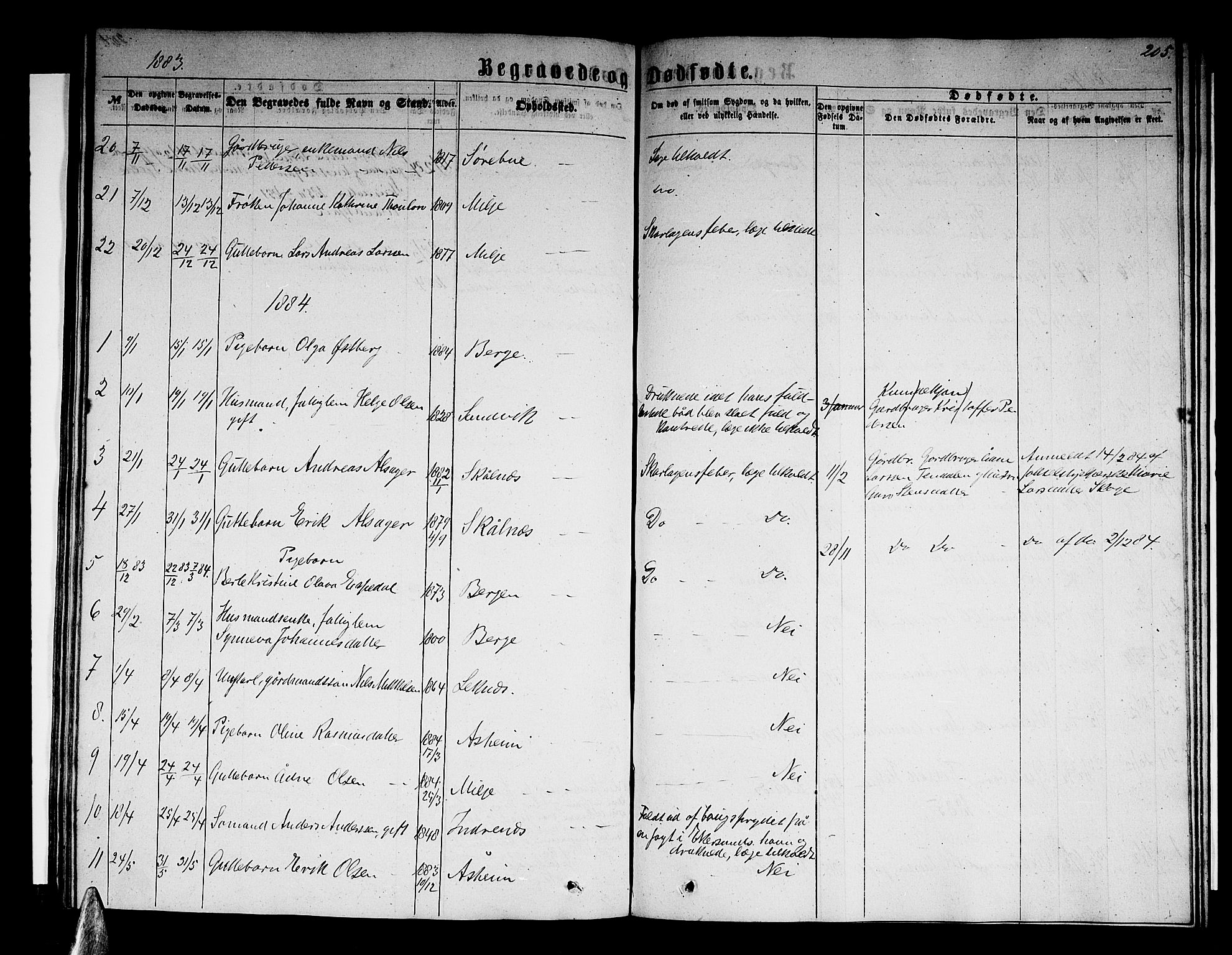 Skånevik sokneprestembete, AV/SAB-A-77801/H/Hab: Klokkerbok nr. A 1, 1860-1887, s. 205