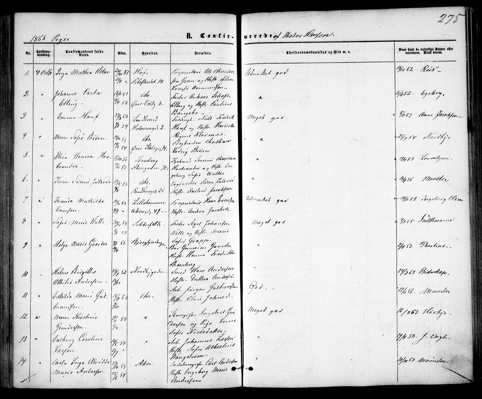 Trefoldighet prestekontor Kirkebøker, AV/SAO-A-10882/F/Fb/L0001: Ministerialbok nr. II 1, 1858-1871, s. 275