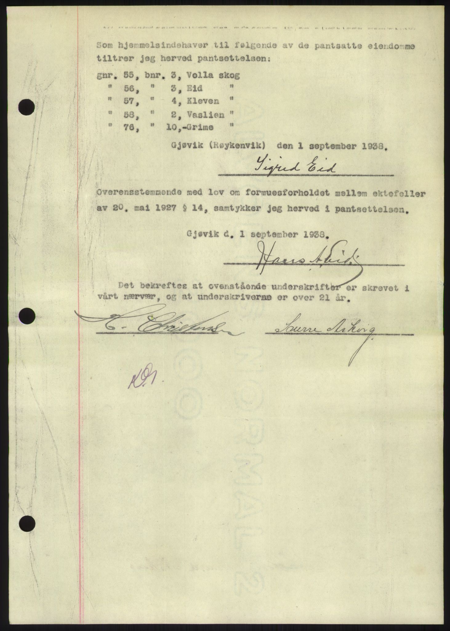 Hadeland og Land tingrett, AV/SAH-TING-010/H/Hb/Hbc/L0004: Pantebok nr. B4, 1938-1939, Dagboknr: 1525/1938