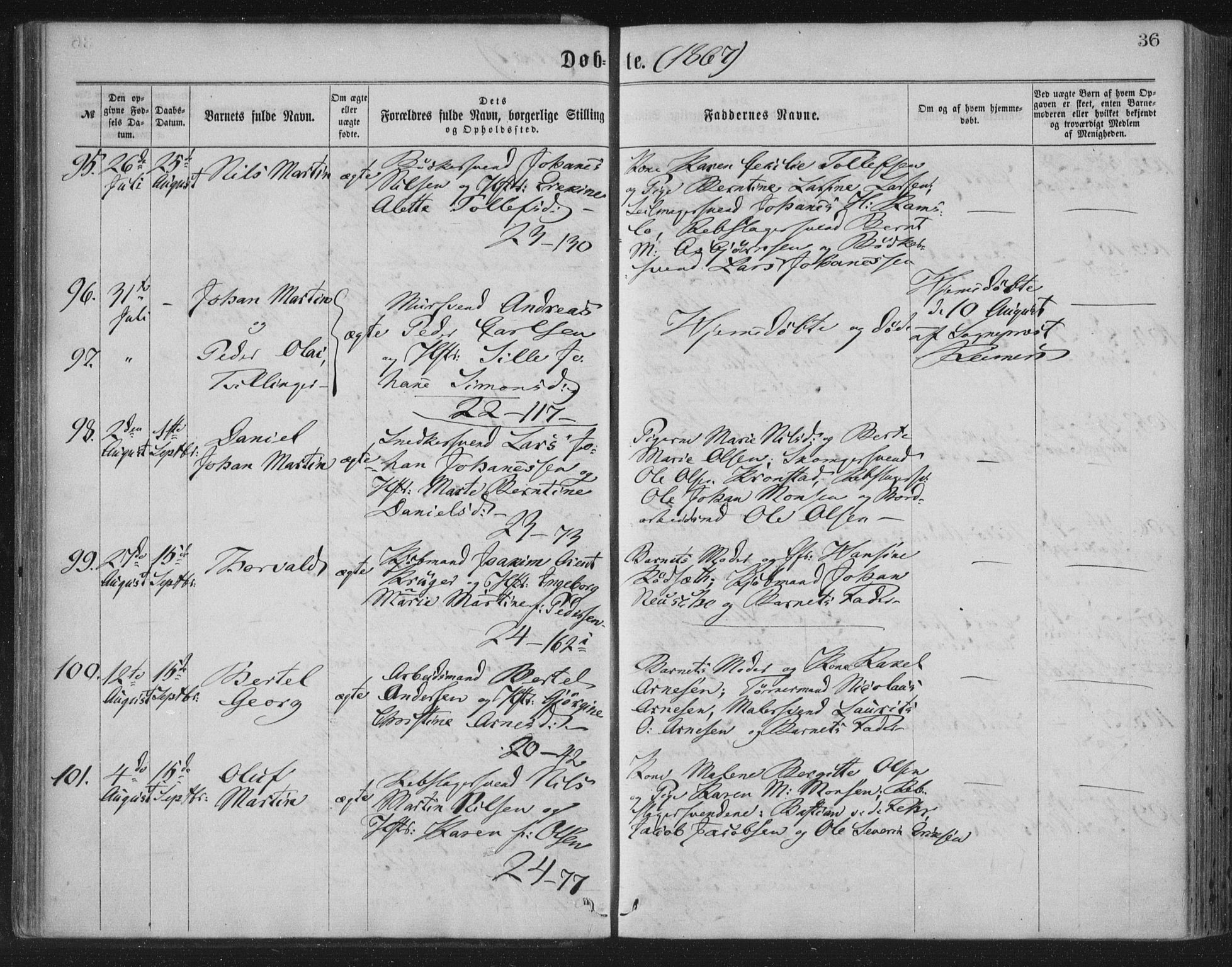 Korskirken sokneprestembete, AV/SAB-A-76101/H/Haa/L0019: Ministerialbok nr. B 5, 1866-1871, s. 36