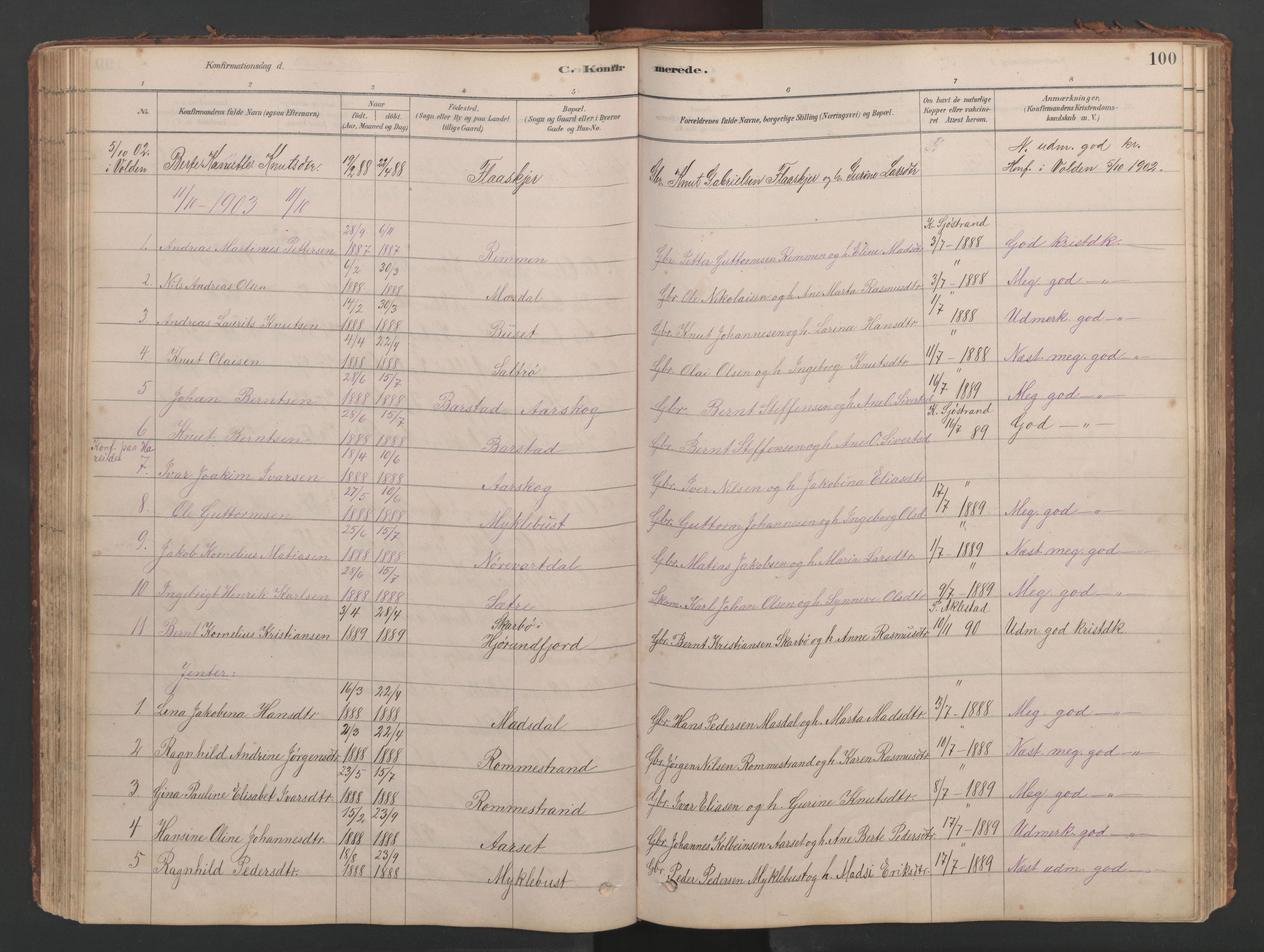 Ministerialprotokoller, klokkerbøker og fødselsregistre - Møre og Romsdal, AV/SAT-A-1454/514/L0201: Klokkerbok nr. 514C01, 1878-1919, s. 100