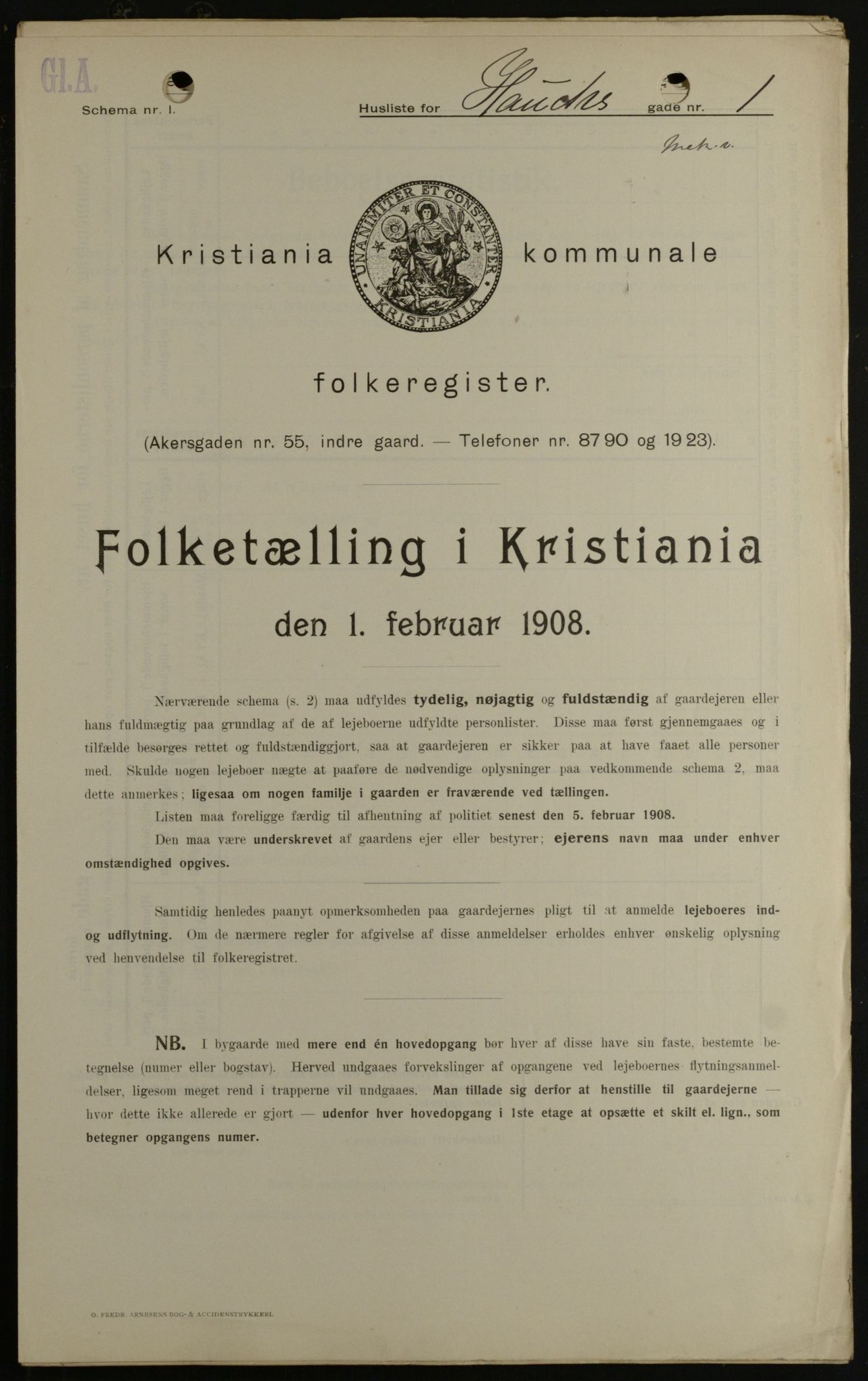 OBA, Kommunal folketelling 1.2.1908 for Kristiania kjøpstad, 1908, s. 31595