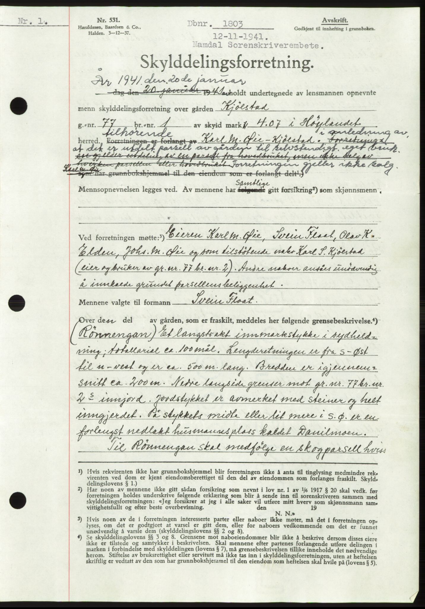 Namdal sorenskriveri, SAT/A-4133/1/2/2C: Pantebok nr. -, 1941-1942, Dagboknr: 1803/1941