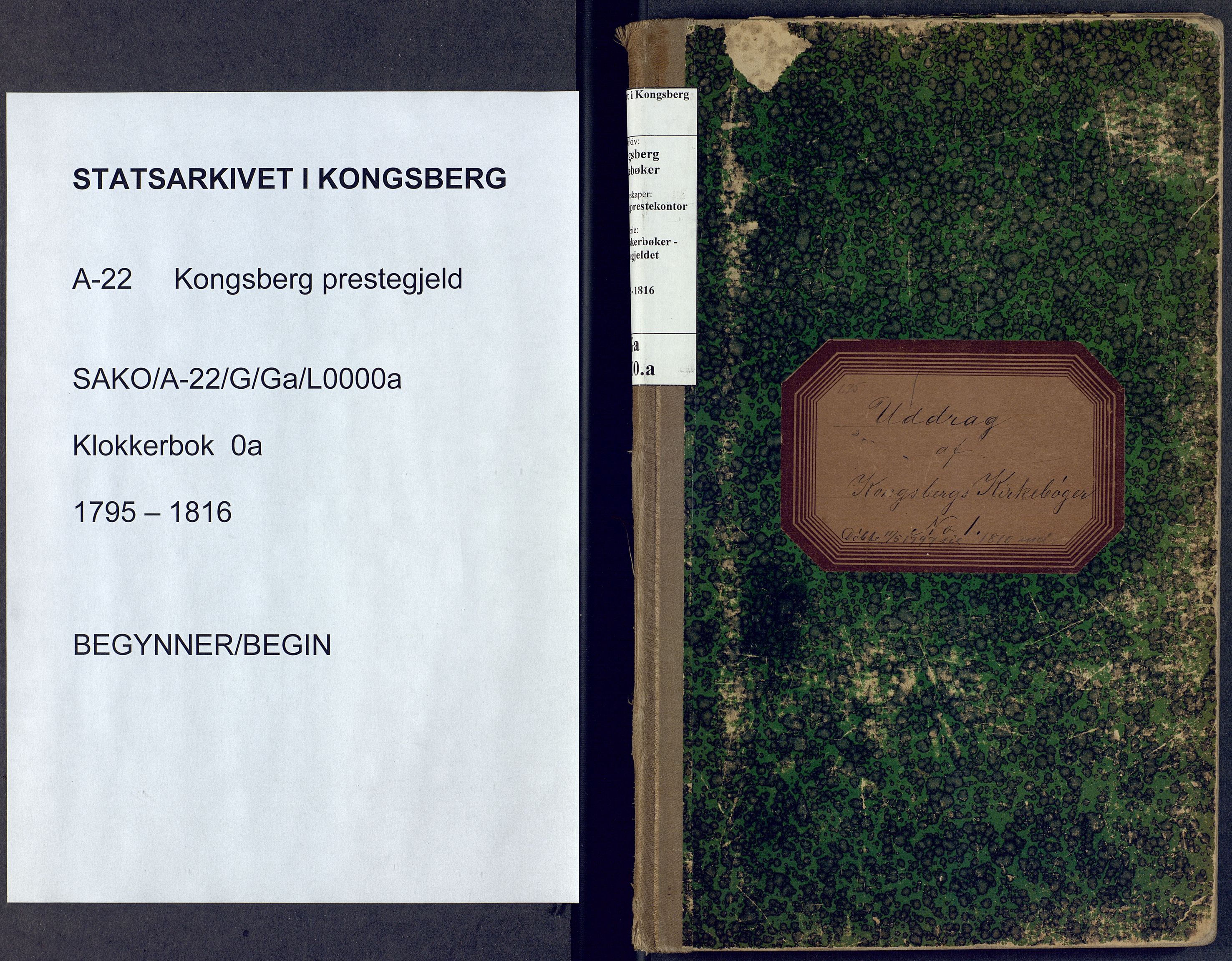 Kongsberg kirkebøker, AV/SAKO-A-22/G/Ga/L0000a: Klokkerbok nr. 0a, 1795-1816