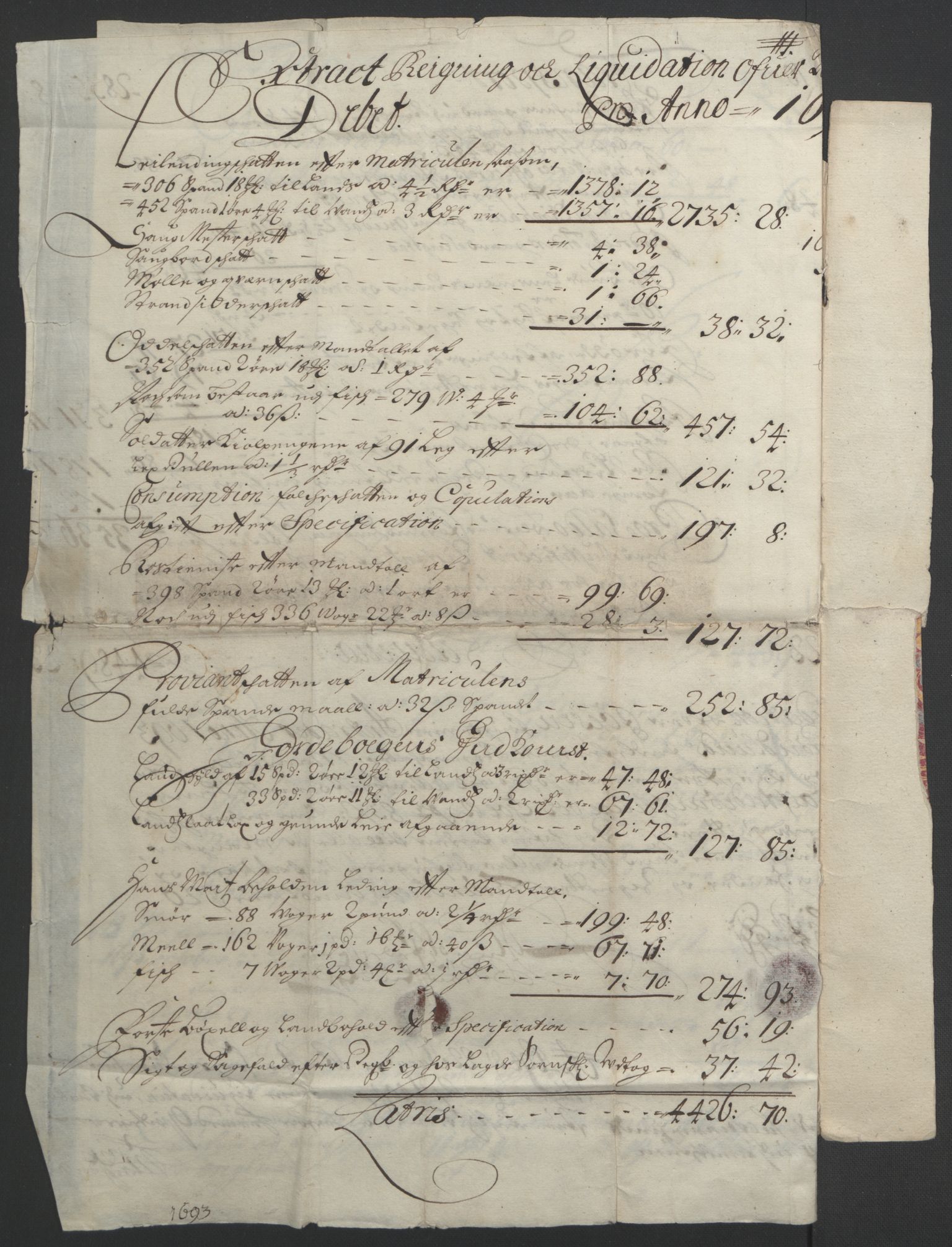 Rentekammeret inntil 1814, Reviderte regnskaper, Fogderegnskap, RA/EA-4092/R57/L3849: Fogderegnskap Fosen, 1692-1693, s. 383