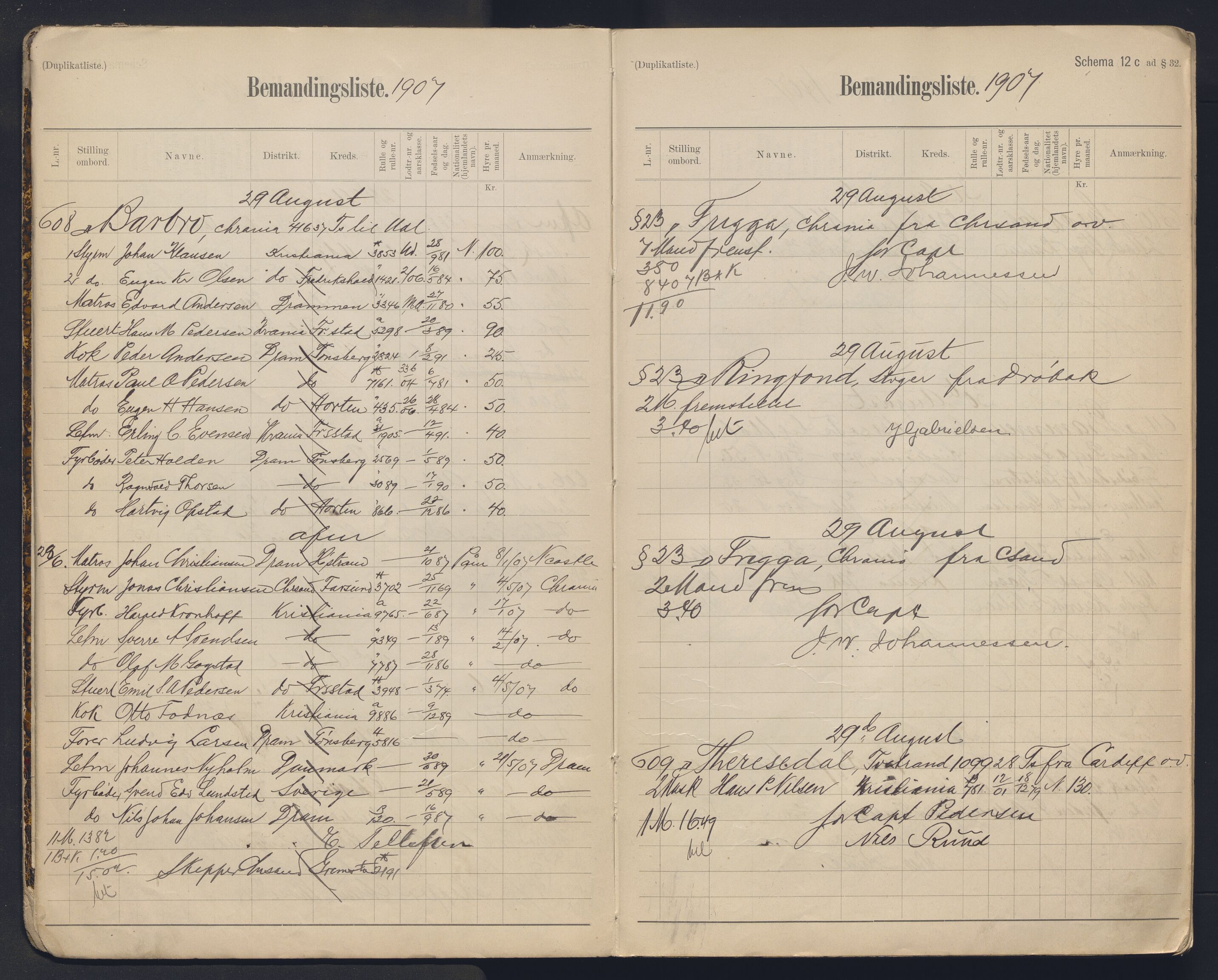 Oslo mønstringskontor, AV/SAO-A-10569g/G/Ga/L0011: Mønstringsjournal, 1907-1909