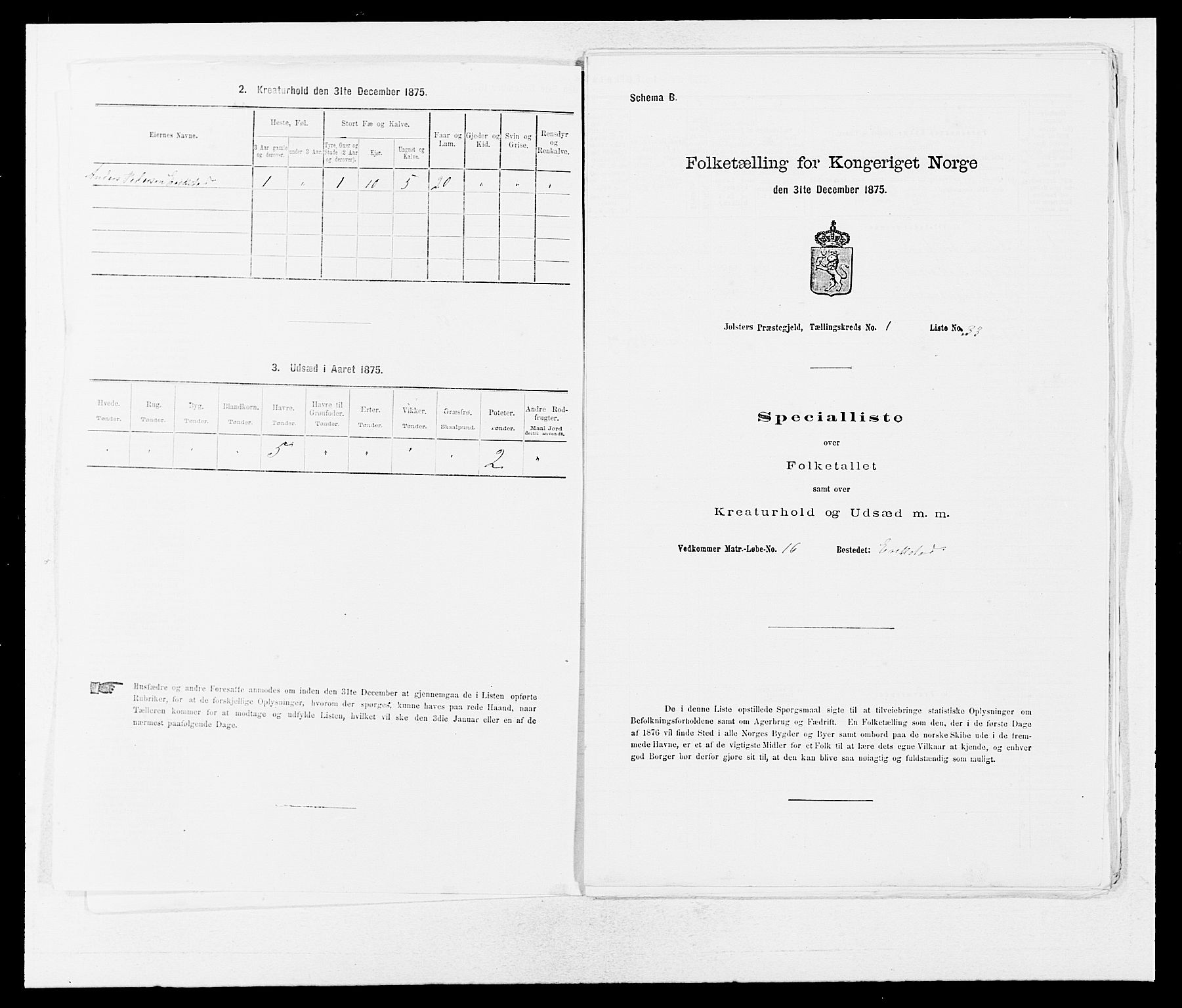 SAB, Folketelling 1875 for 1431P Jølster prestegjeld, 1875, s. 87