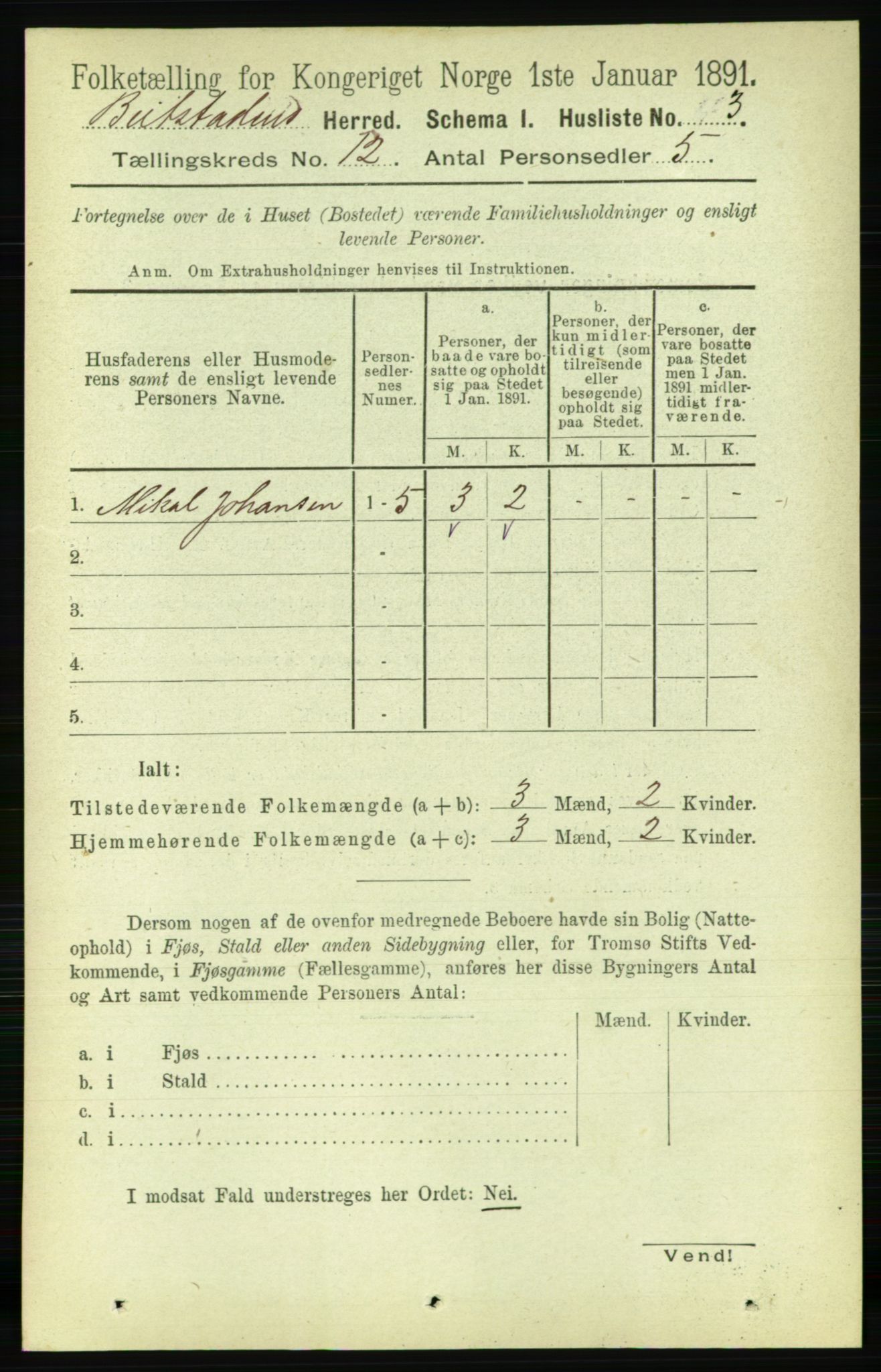 RA, Folketelling 1891 for 1727 Beitstad herred, 1891, s. 3328