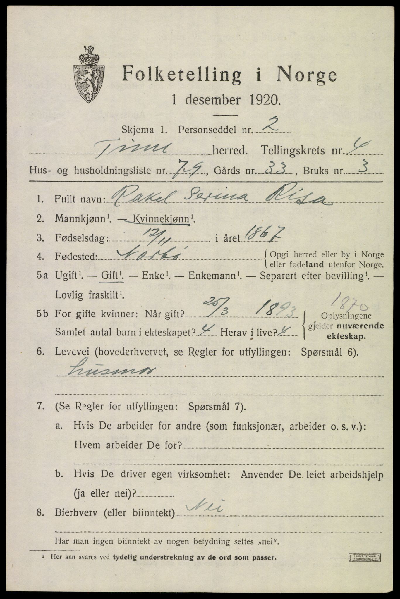 SAST, Folketelling 1920 for 1121 Time herred, 1920, s. 5965