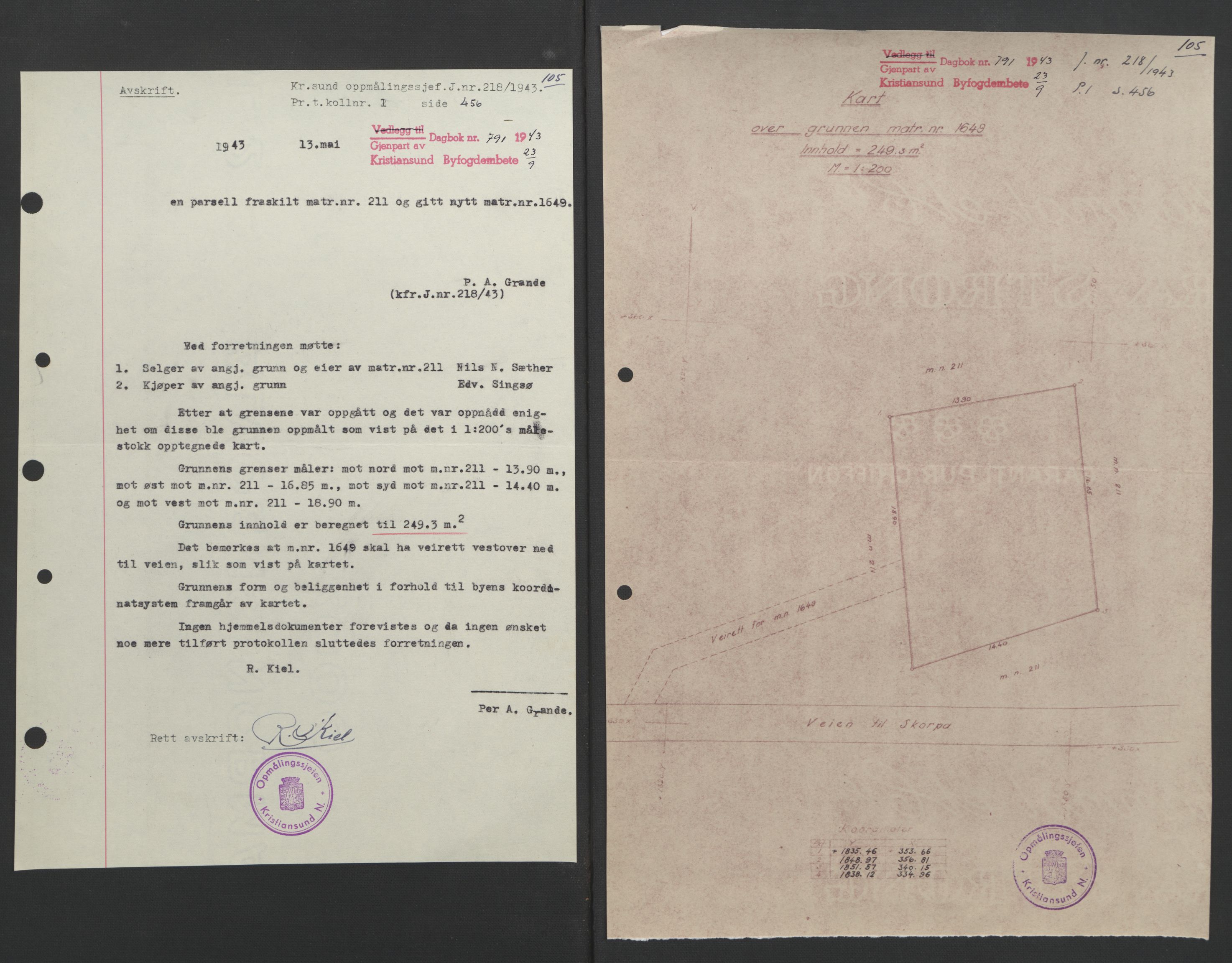 Kristiansund byfogd, AV/SAT-A-4587/A/27: Pantebok nr. 37, 1942-1945, Dagboknr: 791/1943