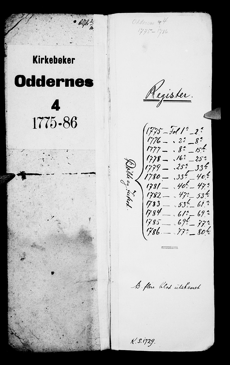 Oddernes sokneprestkontor, SAK/1111-0033/F/Fb/Fba/L0001: Klokkerbok nr. B 1, 1775-1786