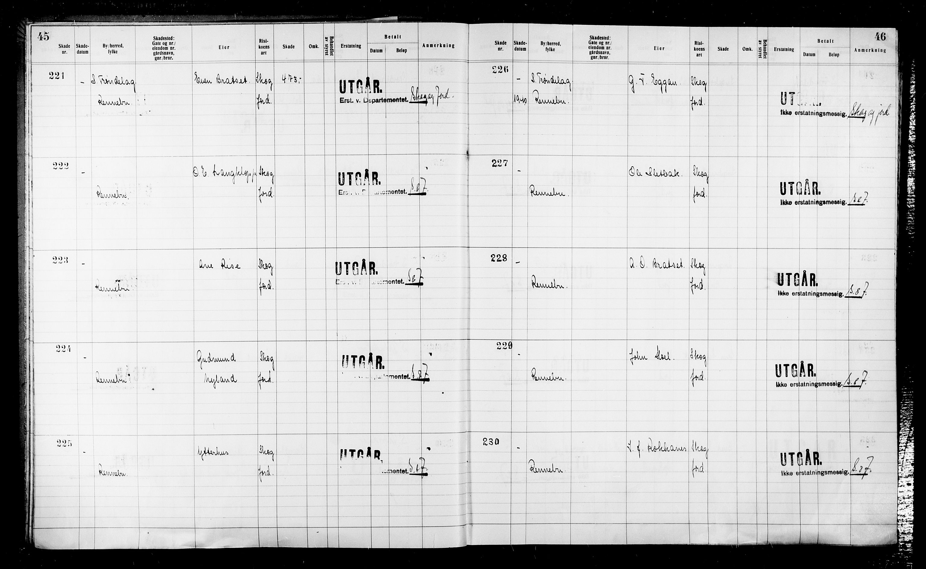 Krigsskadetrygdene for bygninger og løsøre, RA/S-1548/V/L0043: Bygning, ikke trygdet., 1940-1945, s. 45-46