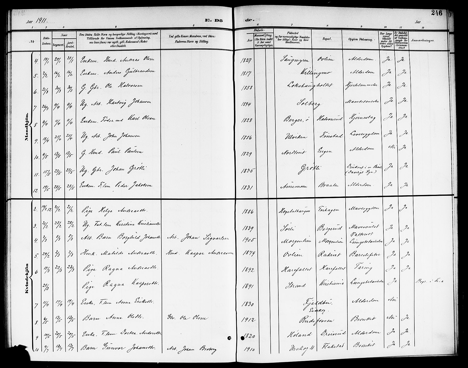 Aurskog prestekontor Kirkebøker, SAO/A-10304a/G/Ga/L0004: Klokkerbok nr. I 4, 1901-1921, s. 246