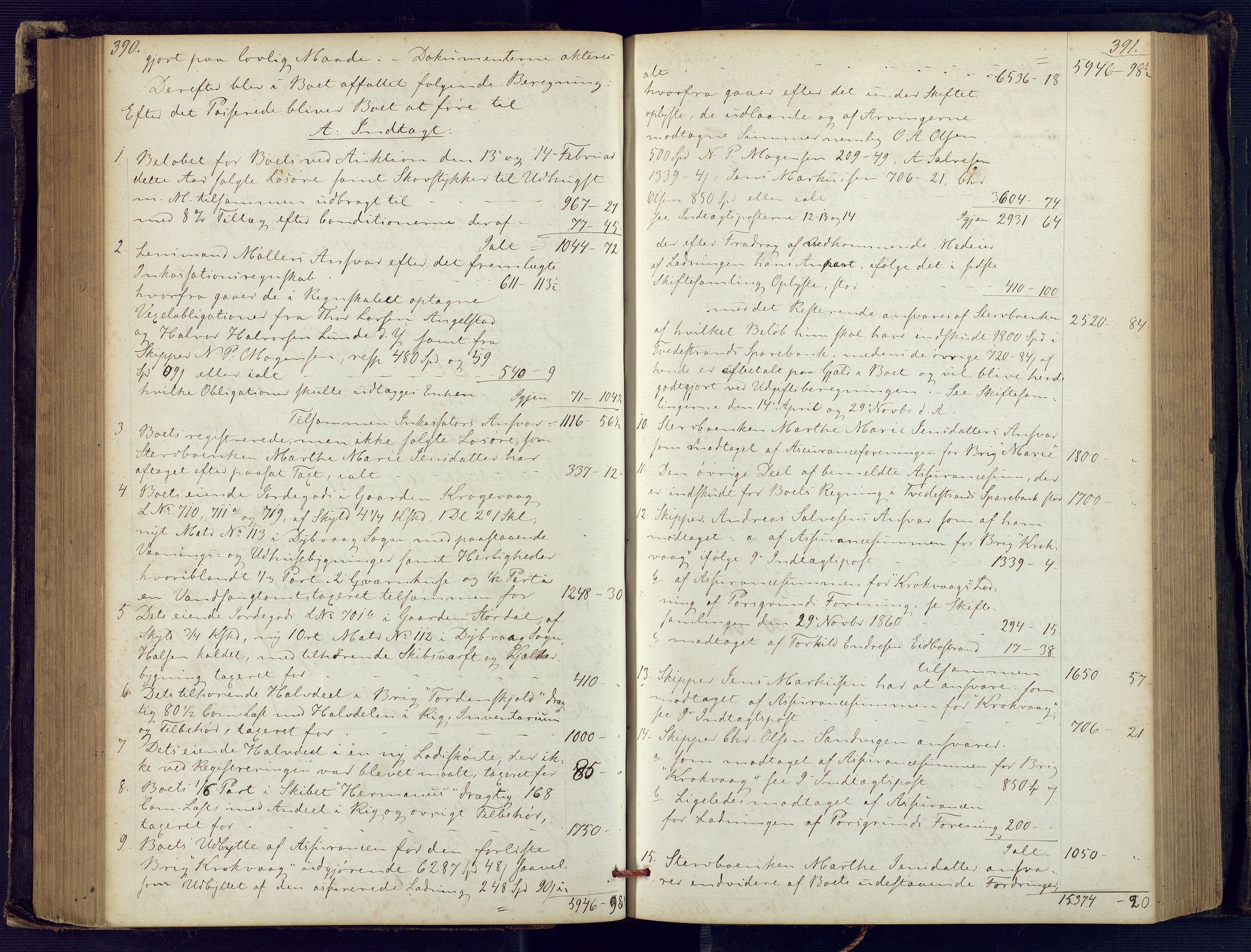 Holt sorenskriveri, SAK/1221-0002/H/Hc/L0029: Skifteutlodningsprotokoll nr. 4 med løst register, 1857-1862, s. 390-391