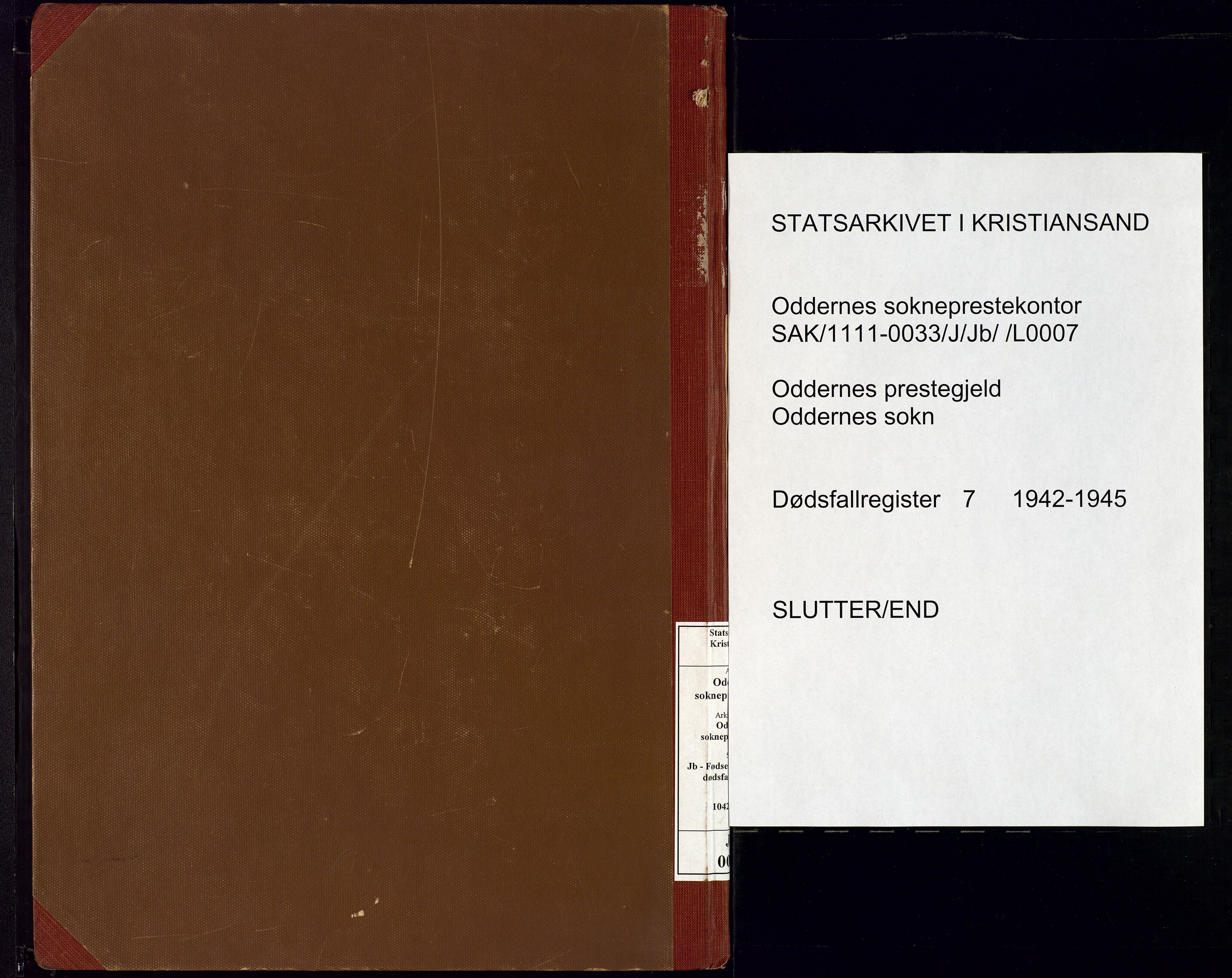 Oddernes sokneprestkontor, AV/SAK-1111-0033/J/Jb/L0007: Dødsfallsregister Oddernes, 1942-1945