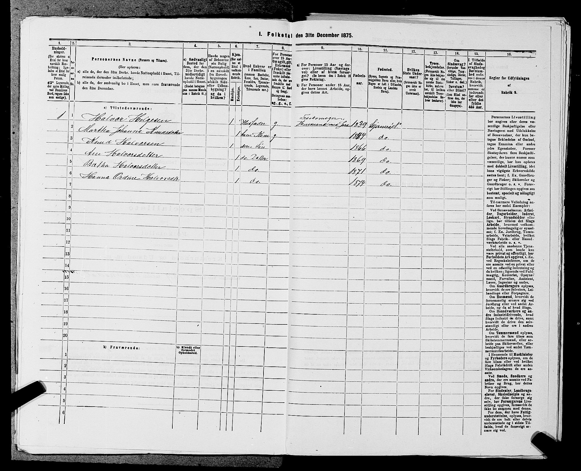 SAST, Folketelling 1875 for 1139P Nedstrand prestegjeld, 1875, s. 918