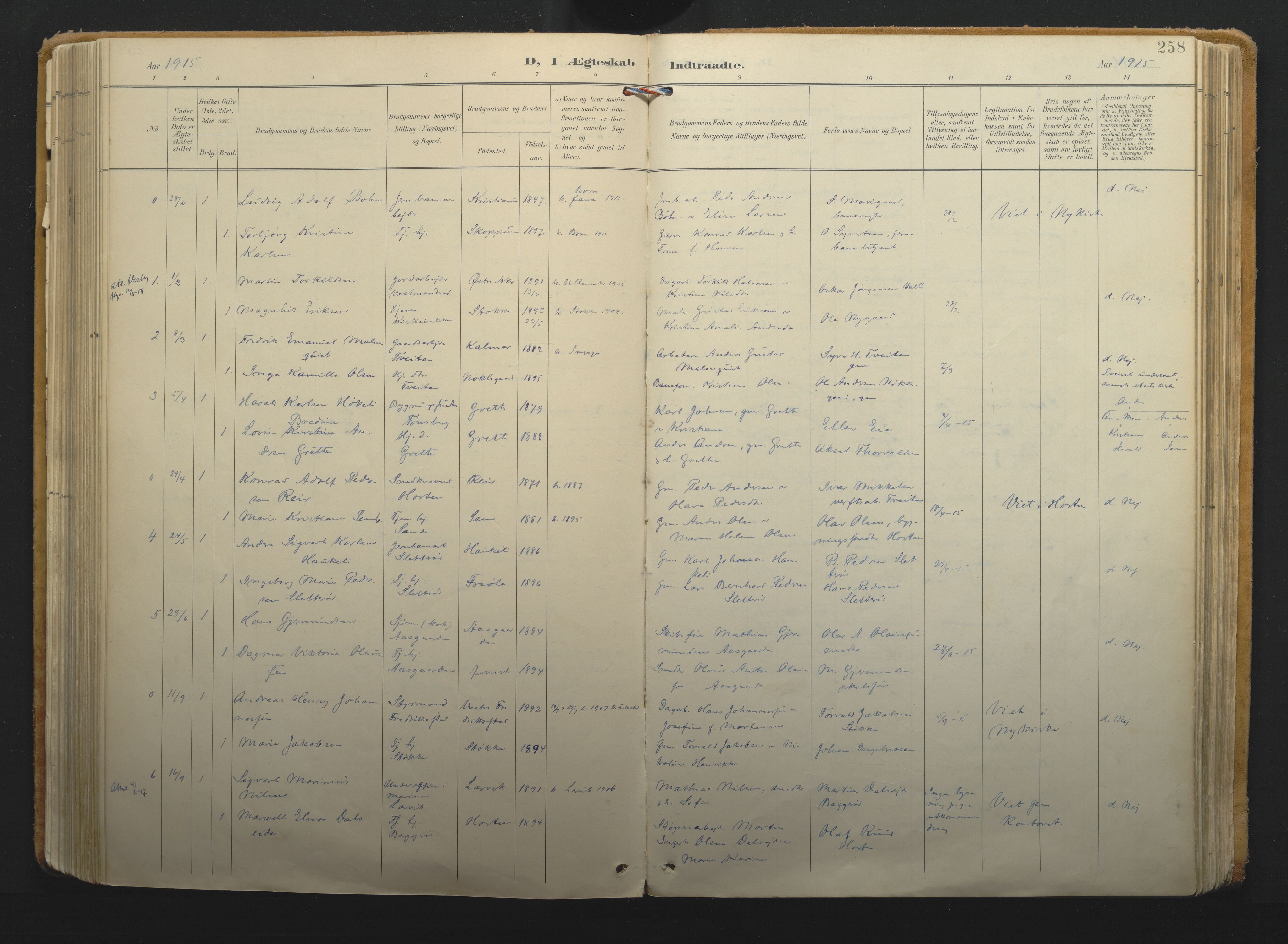 Borre kirkebøker, SAKO/A-338/F/Fa/L0011: Ministerialbok nr. I 11, 1897-1921, s. 258