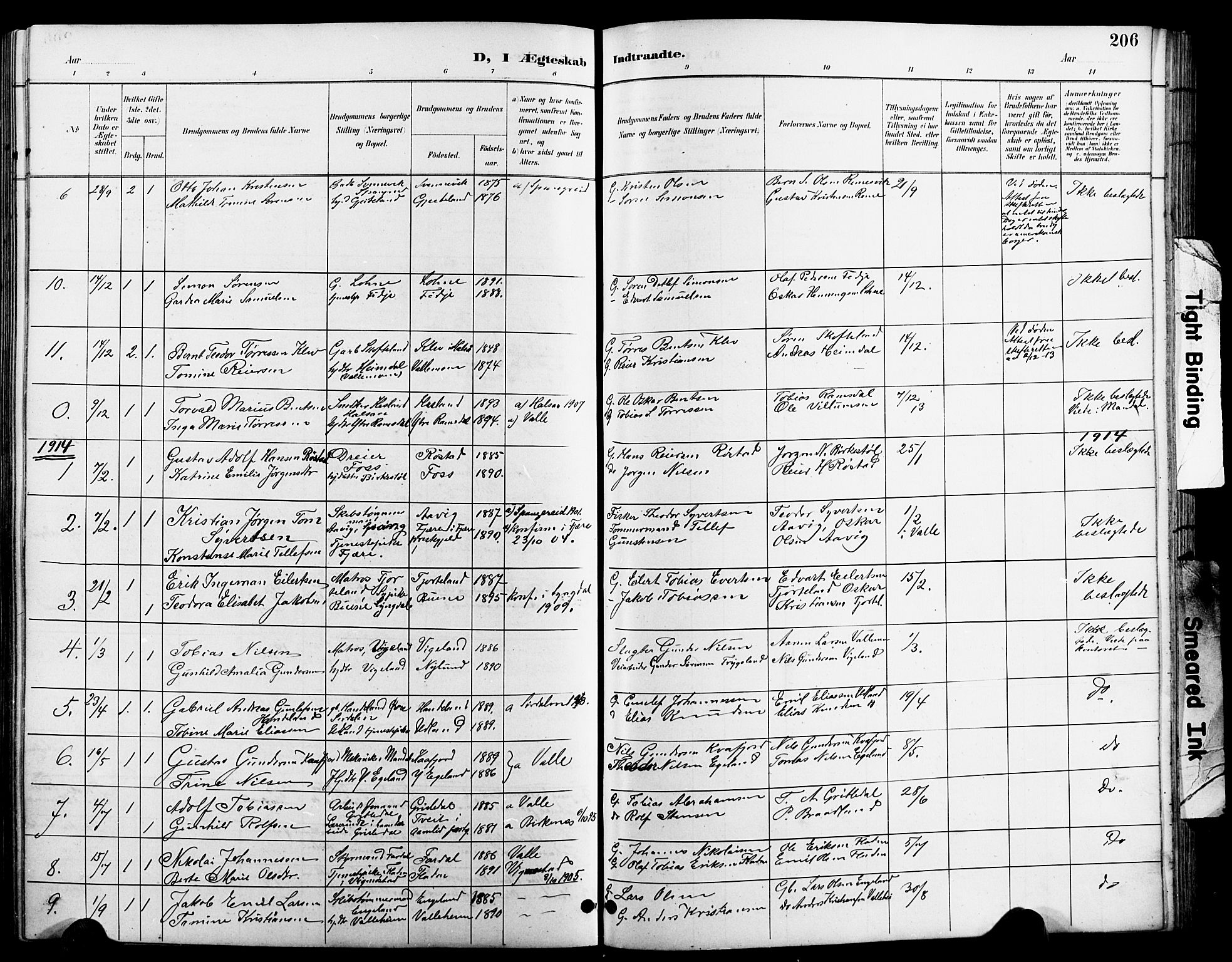 Sør-Audnedal sokneprestkontor, AV/SAK-1111-0039/F/Fb/Fbb/L0006: Klokkerbok nr. B 6, 1893-1915, s. 206
