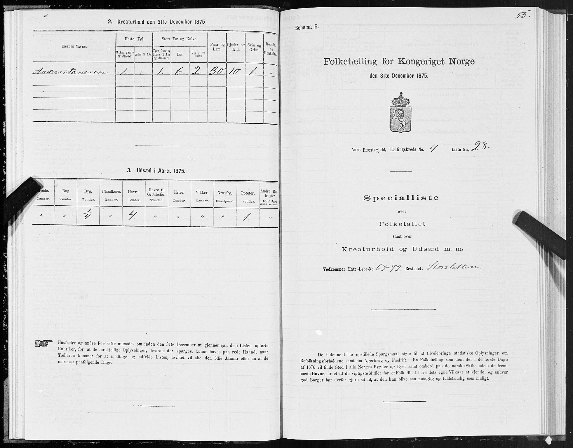 SAT, Folketelling 1875 for 1569P Aure prestegjeld, 1875, s. 4055