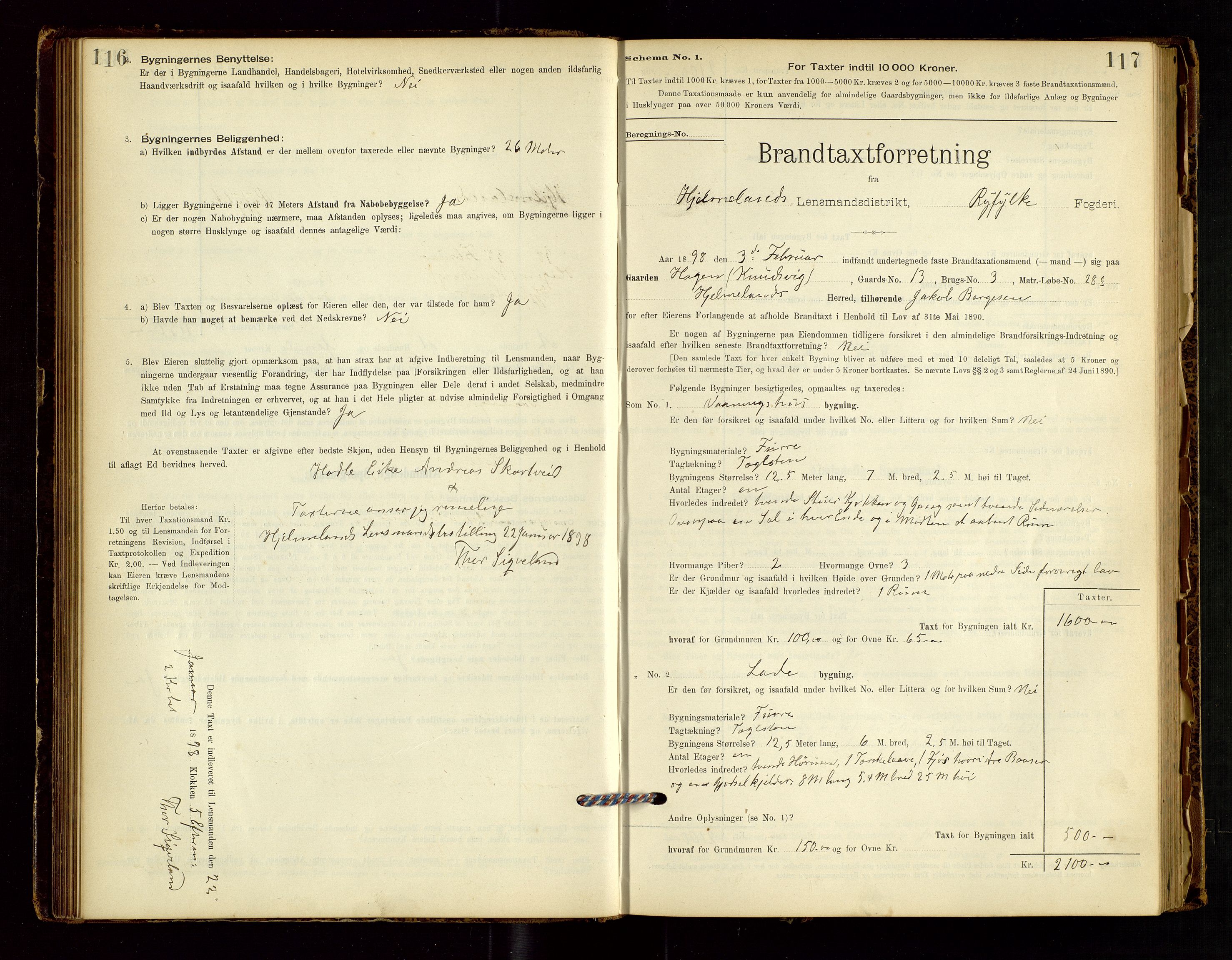 Hjelmeland lensmannskontor, AV/SAST-A-100439/Gob/L0001: "Brandtaxationsprotokol", 1895-1932, s. 116-117