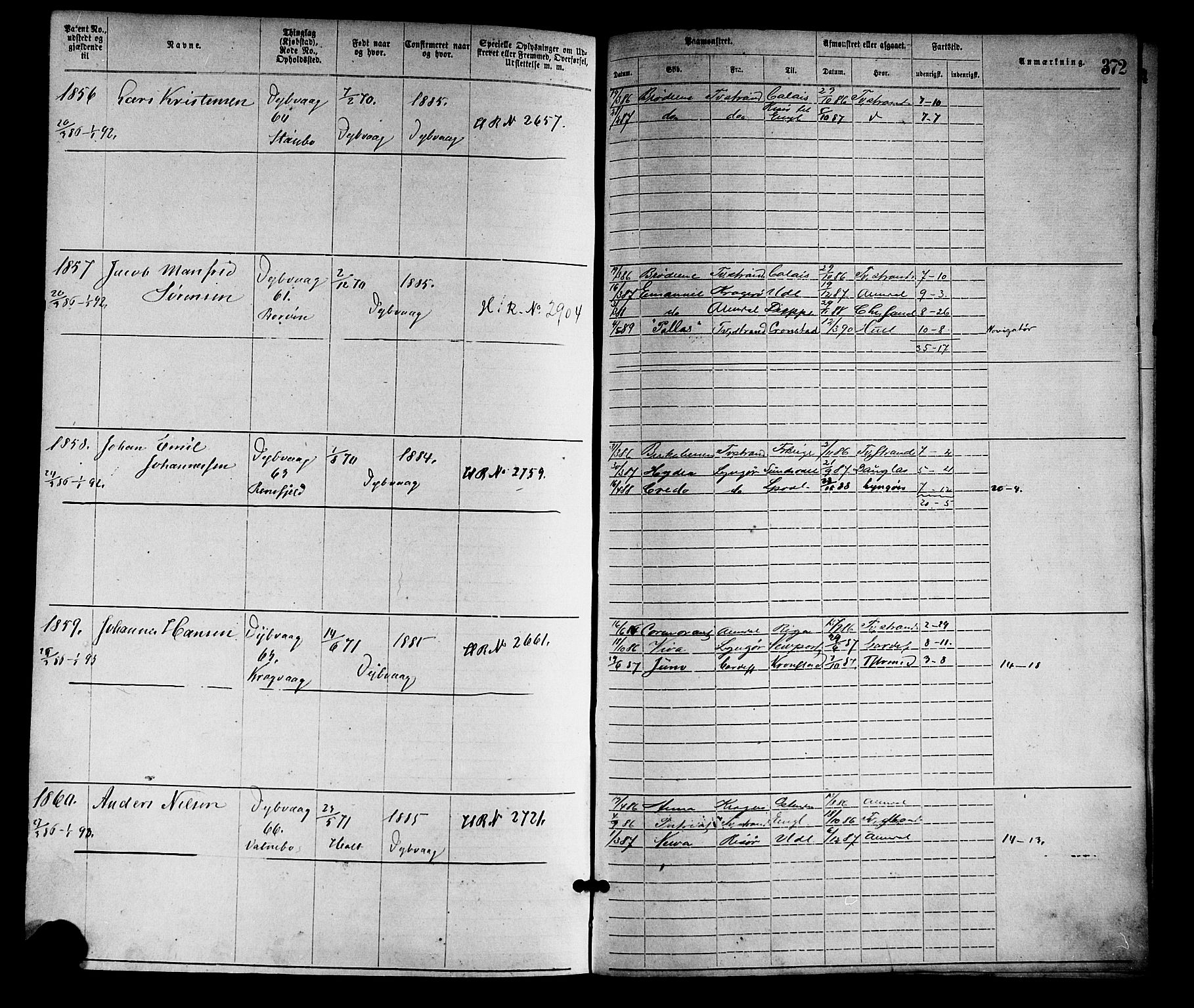 Tvedestrand mønstringskrets, SAK/2031-0011/F/Fa/L0001: Annotasjonsrulle nr 1-1905 med register, R-1, 1866-1886, s. 398