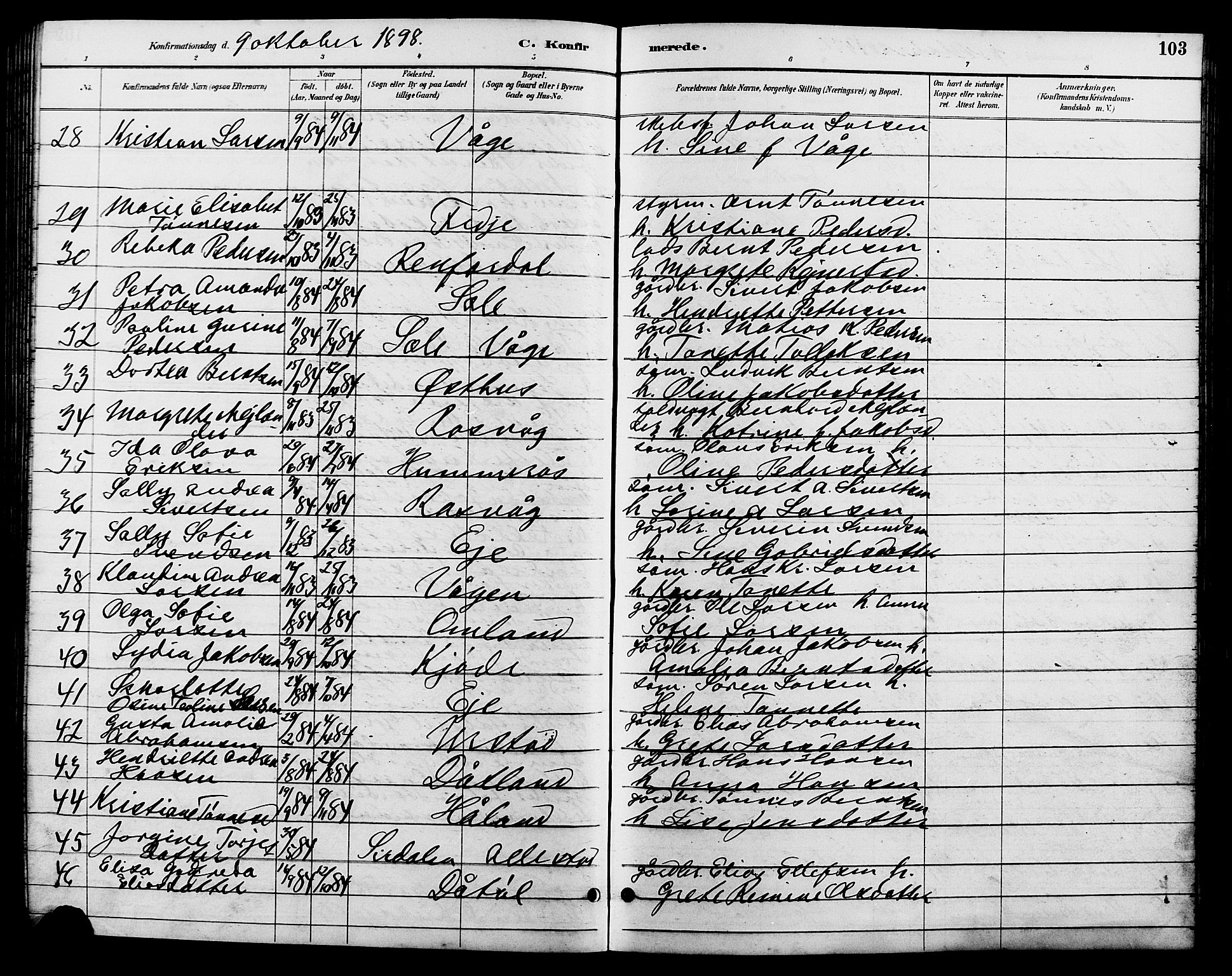 Flekkefjord sokneprestkontor, AV/SAK-1111-0012/F/Fb/Fbb/L0004: Klokkerbok nr. B 4, 1889-1907, s. 103