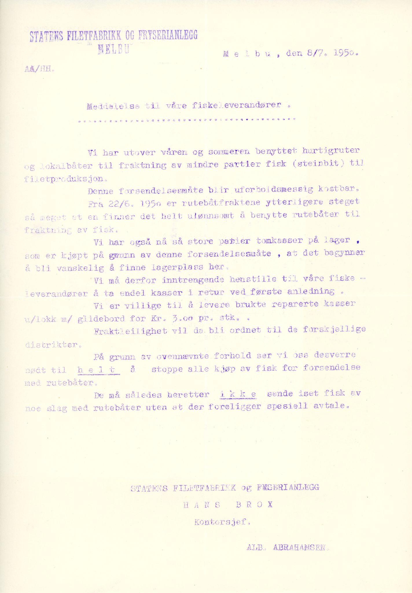 Vardø Fiskersamvirkelag, VAMU/A-0037/D/Da/L0006: Korrespondanse Re-St, 1947-1951